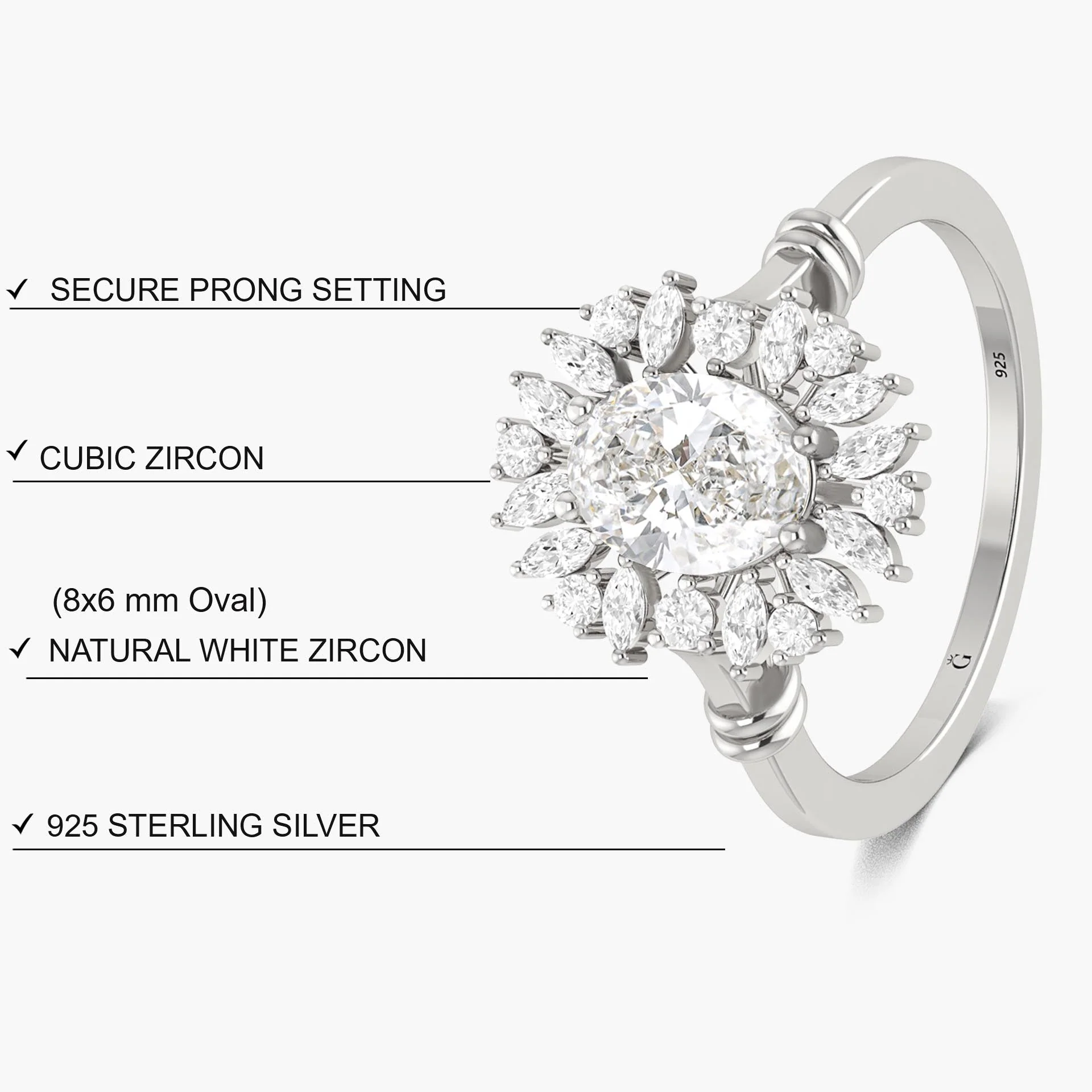 Oval Cubic Zirconia diamond Ring anniversary gift for her - Image 6