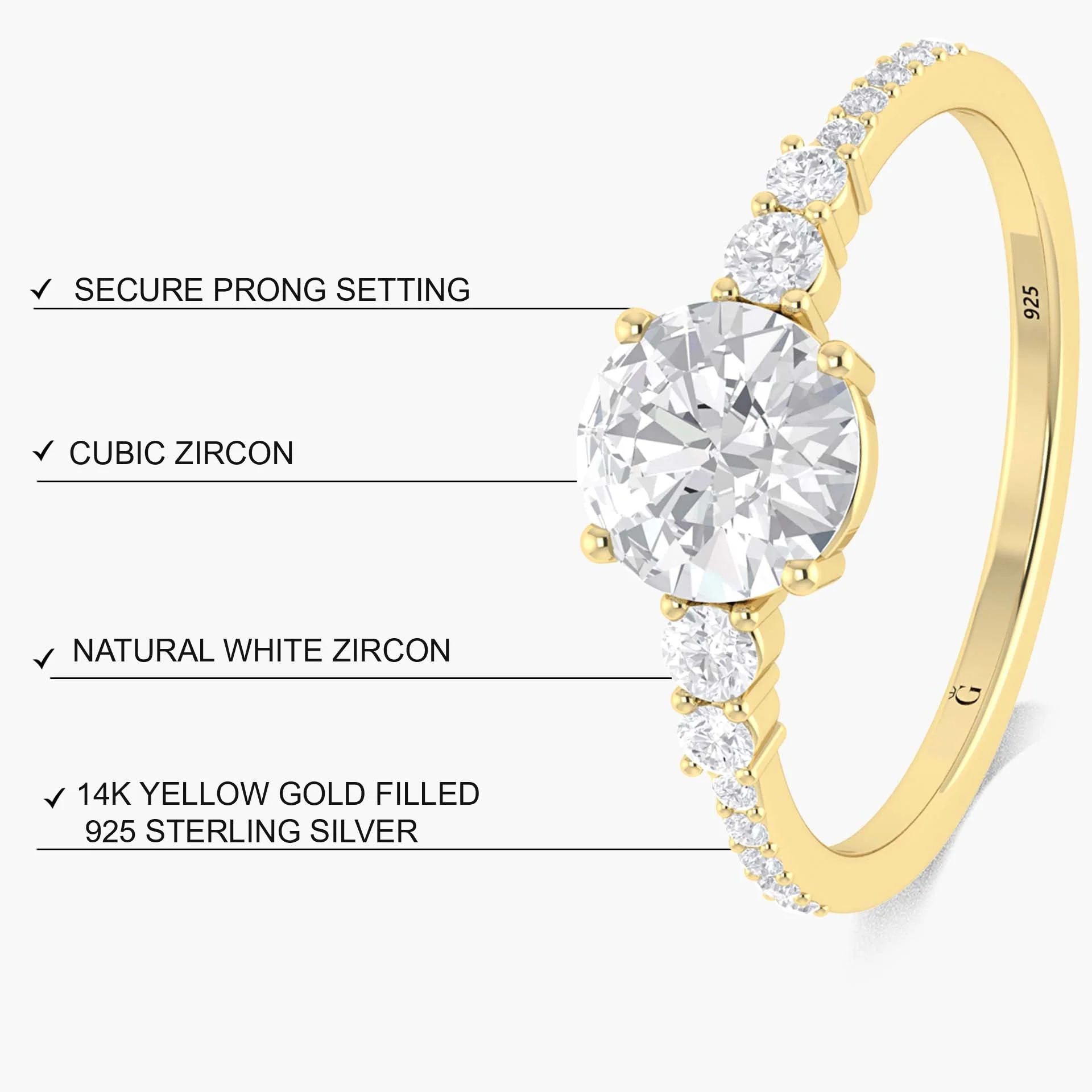 6 MM Vintage Round Cubic Zirconia Gold Vermeil or silver ring - Image 4
