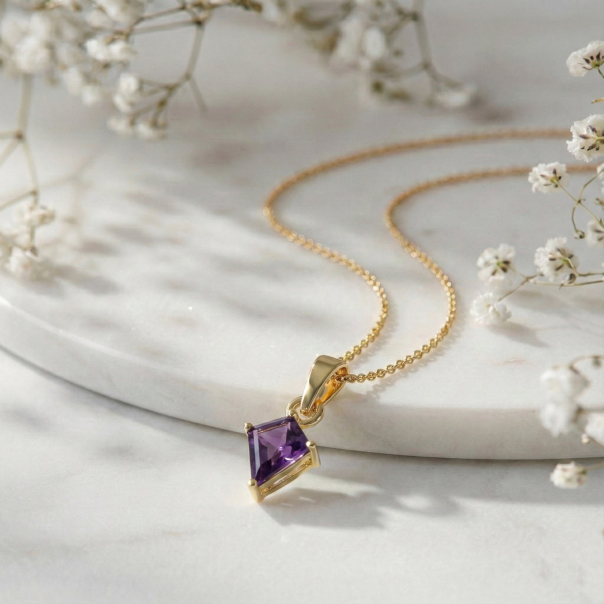 Amethyst Kite Solitaire Pendant Necklace in 925 Sterling Silver 1.4ct - Image 12