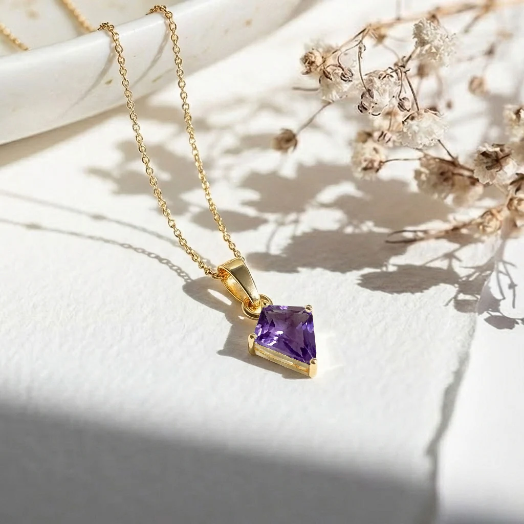 Amethyst Kite Solitaire Pendant Necklace in 925 Sterling Silver 1.4ct - Image 14