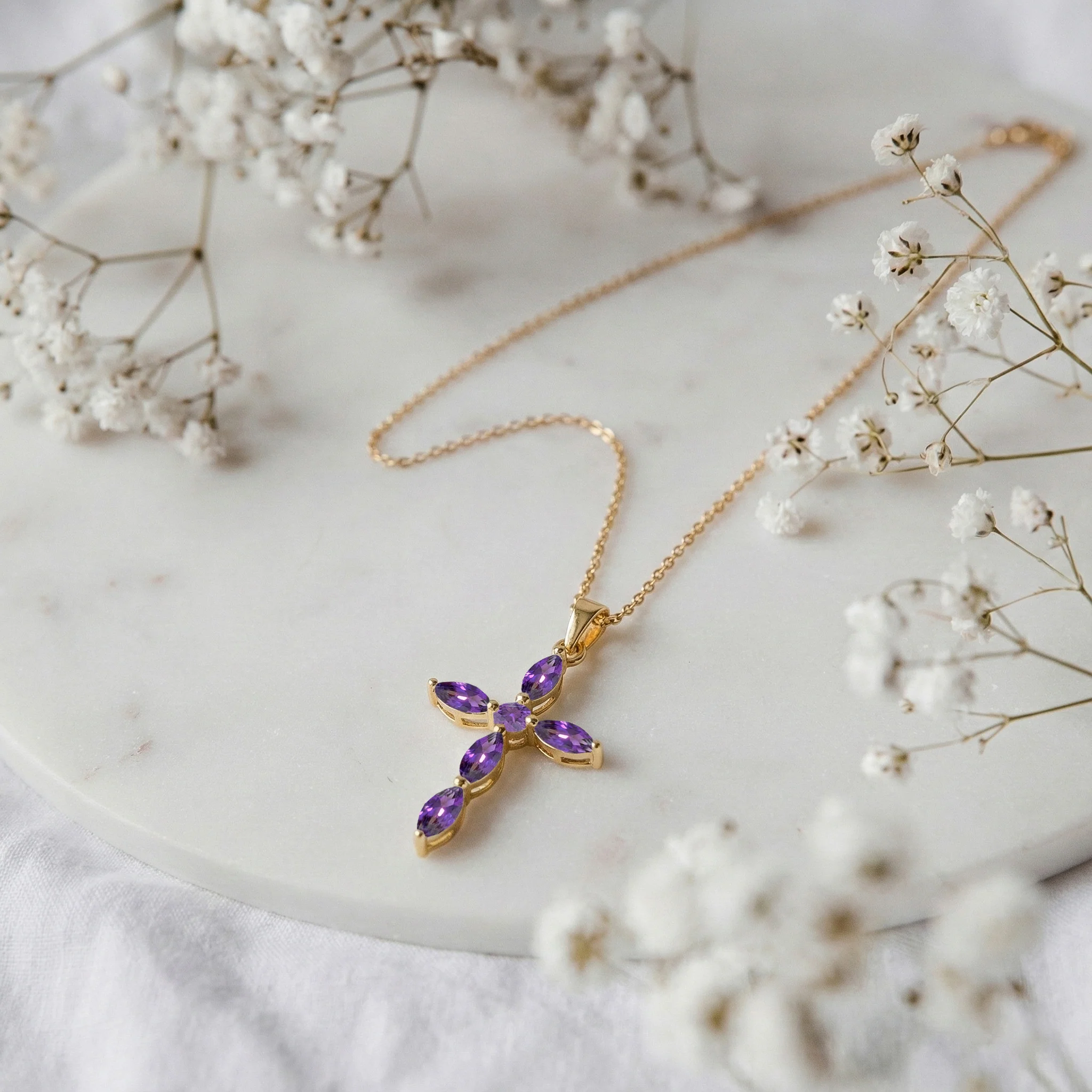 Amethyst Marquise Cross Pendant Necklace in 925 Sterling Silver 2ct - Image 10