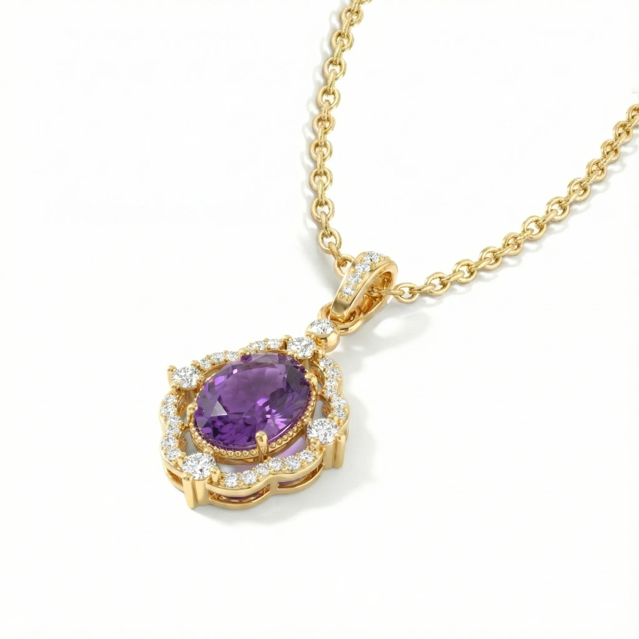 Amethyst Oval Halo Pendant Necklace in 925 Sterling Silver 1.2ct - Image 11