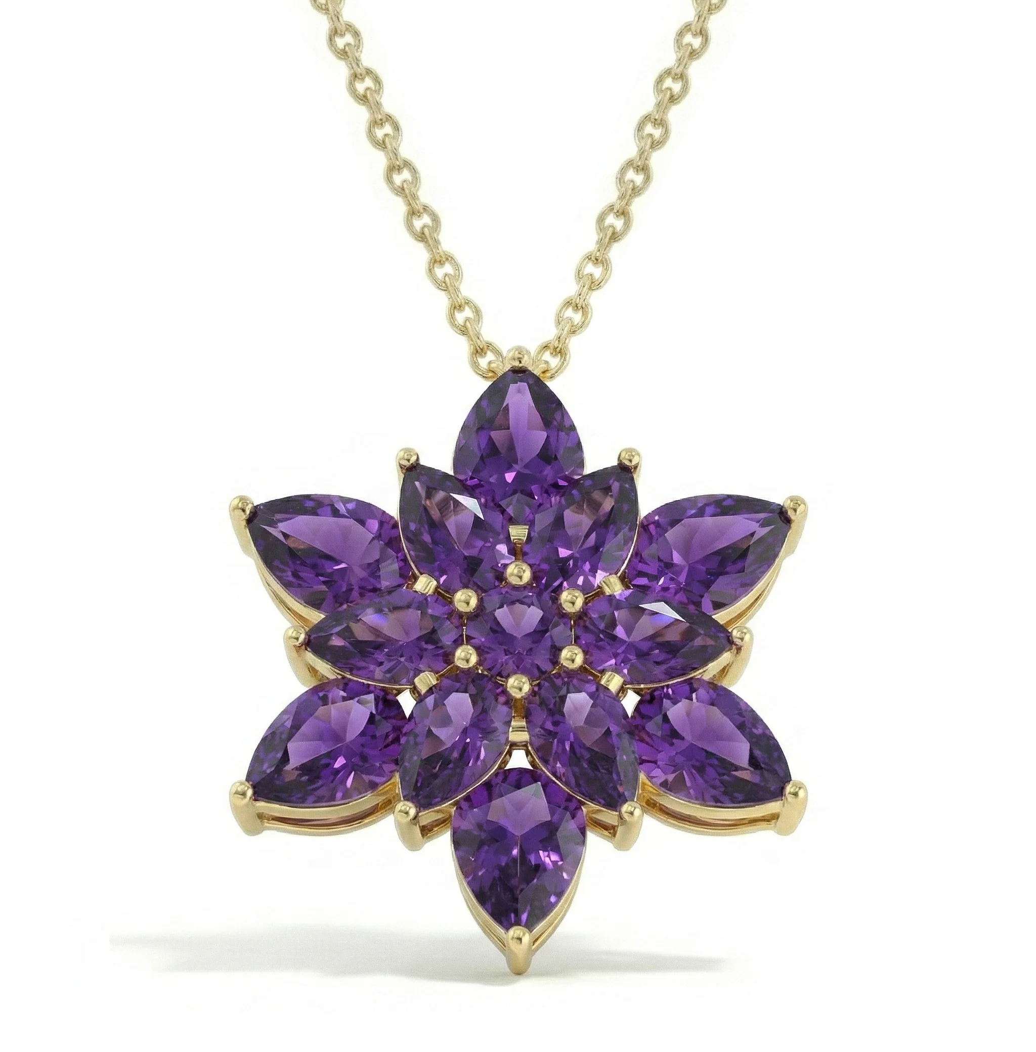 Amethyst Pear Floral Pendant Necklace in 925 Sterling Silver 5.70ct - Image 8