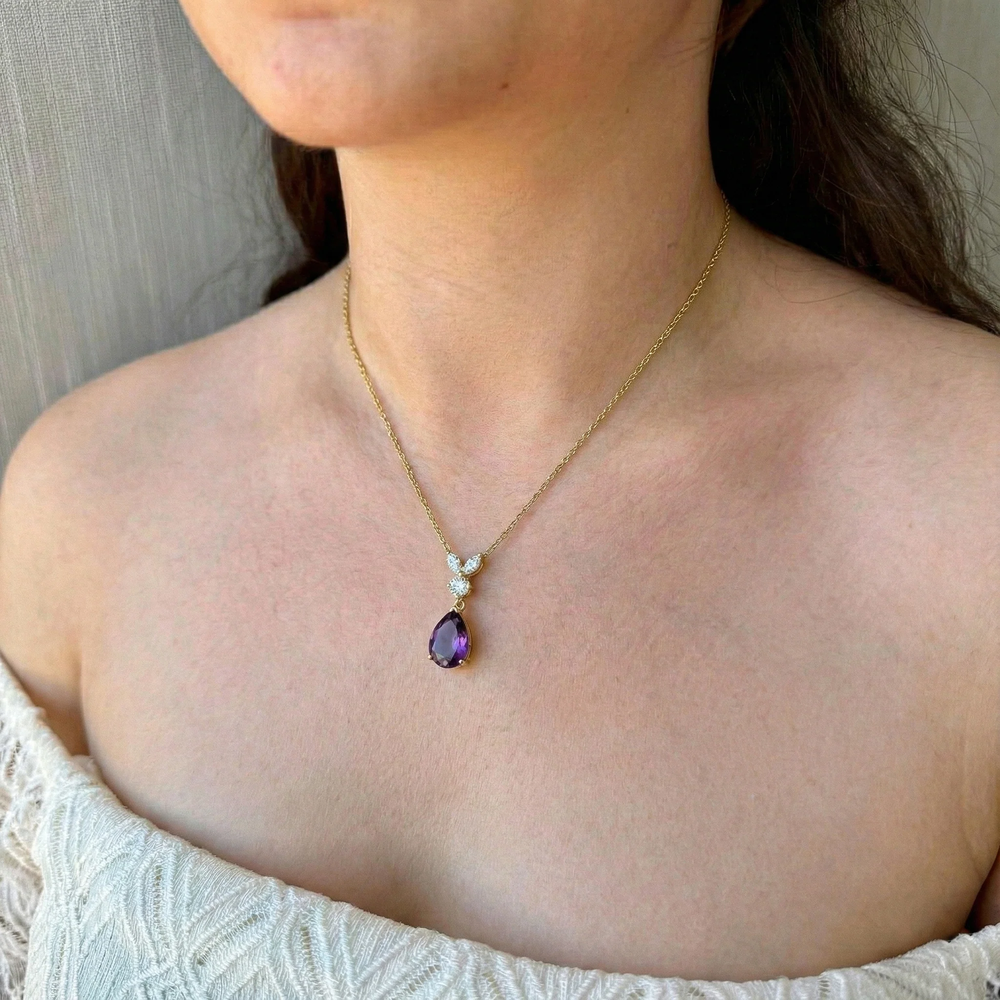 Amethyst Pear Teardrop Pendant Necklace in 925 Sterling Silver 1.7ct - Image 11