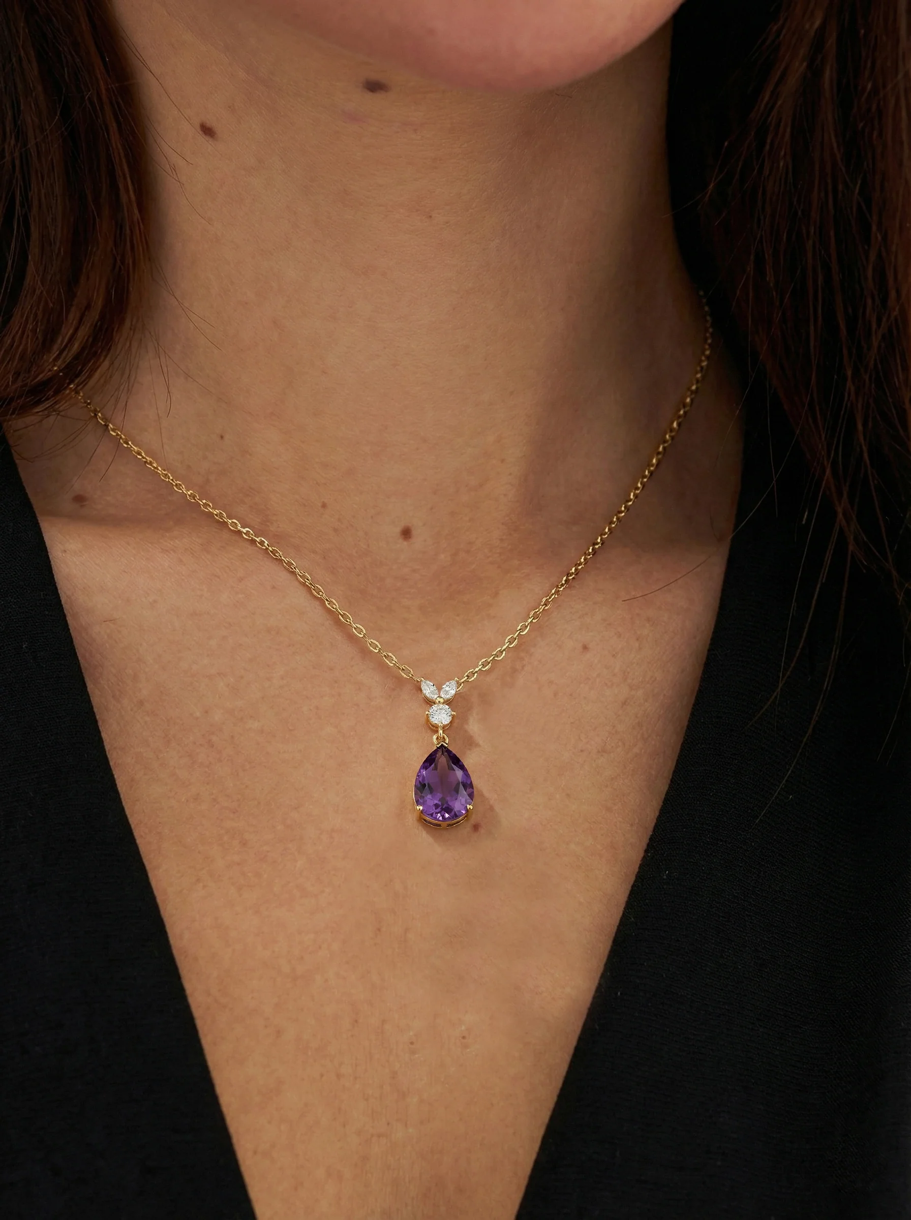 Amethyst Pear Teardrop Pendant Necklace in 925 Sterling Silver 1.7ct - Image 12