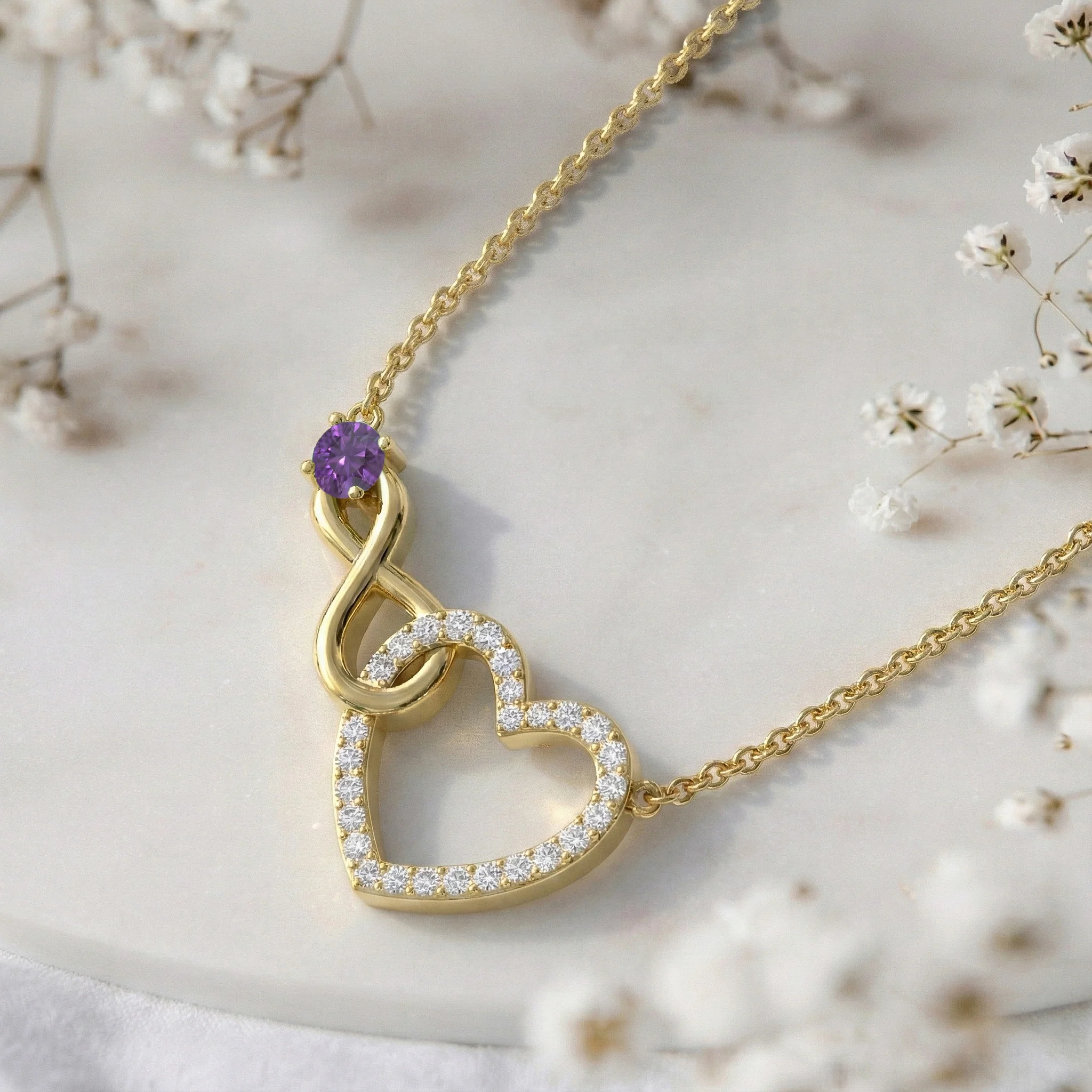 Amethyst Round Infinity Heart Pendant Necklace in 925 Sterling Silver 0.45ct - Image 12