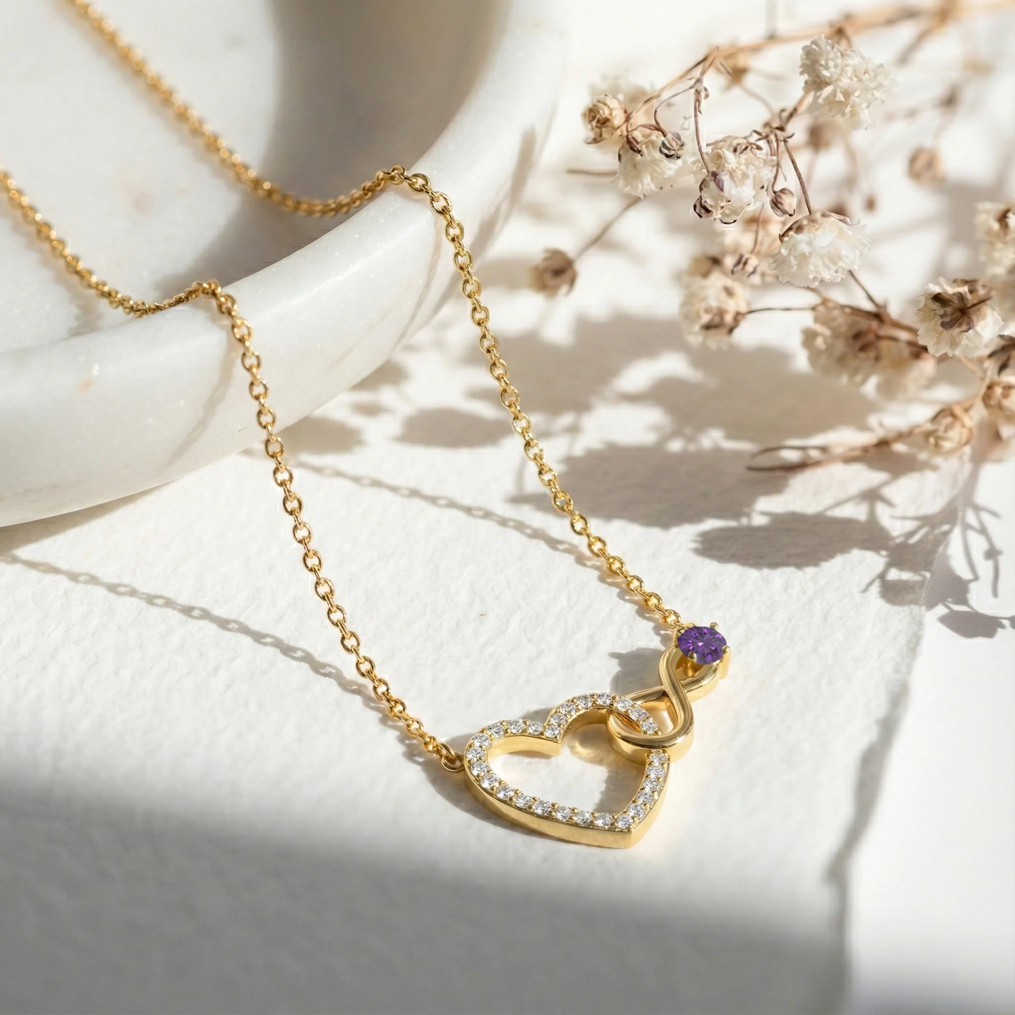 Amethyst Round Infinity Heart Pendant Necklace in 925 Sterling Silver 0.45ct - Image 13