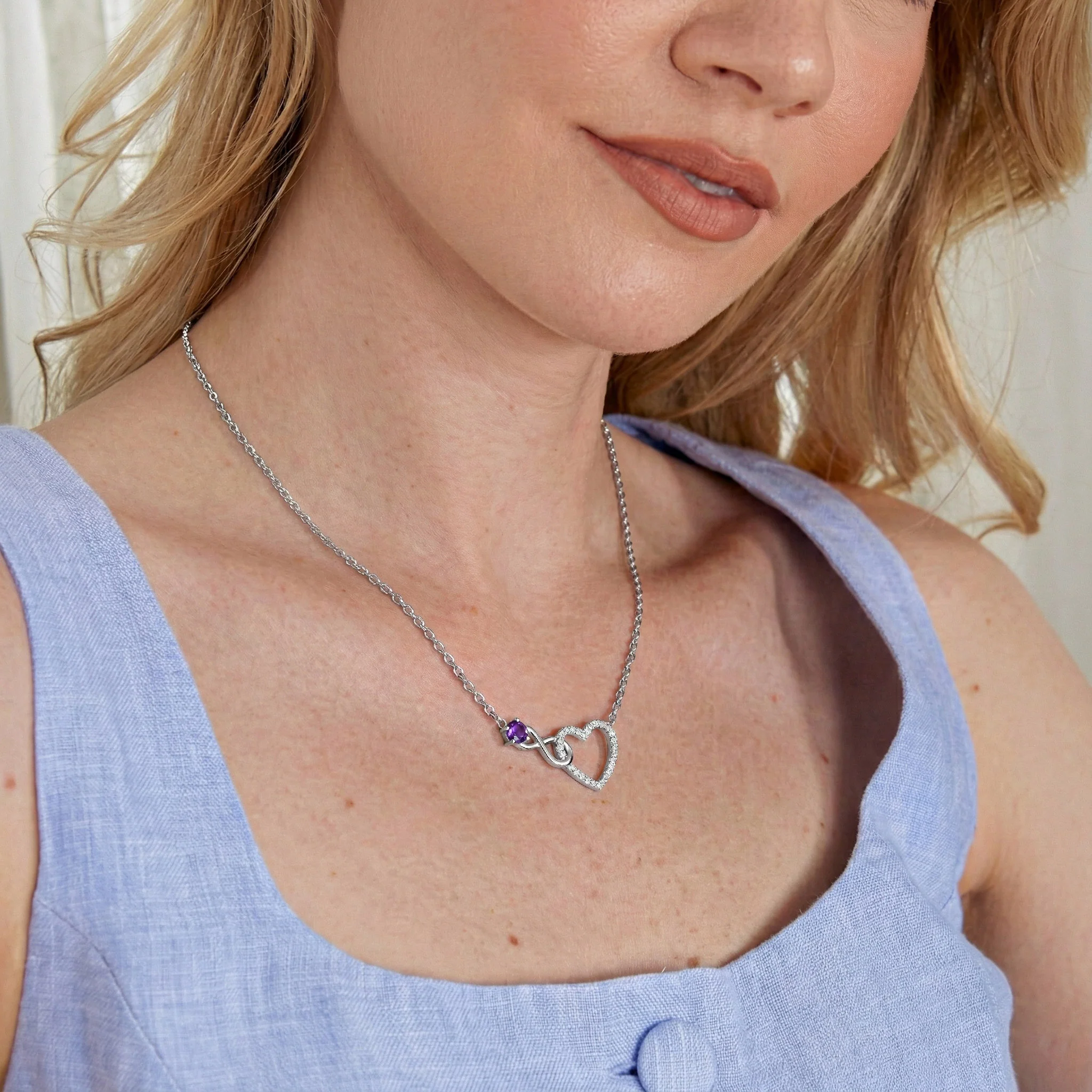 Amethyst Round Infinity Heart Pendant Necklace in 925 Sterling Silver 0.45ct - Image 6
