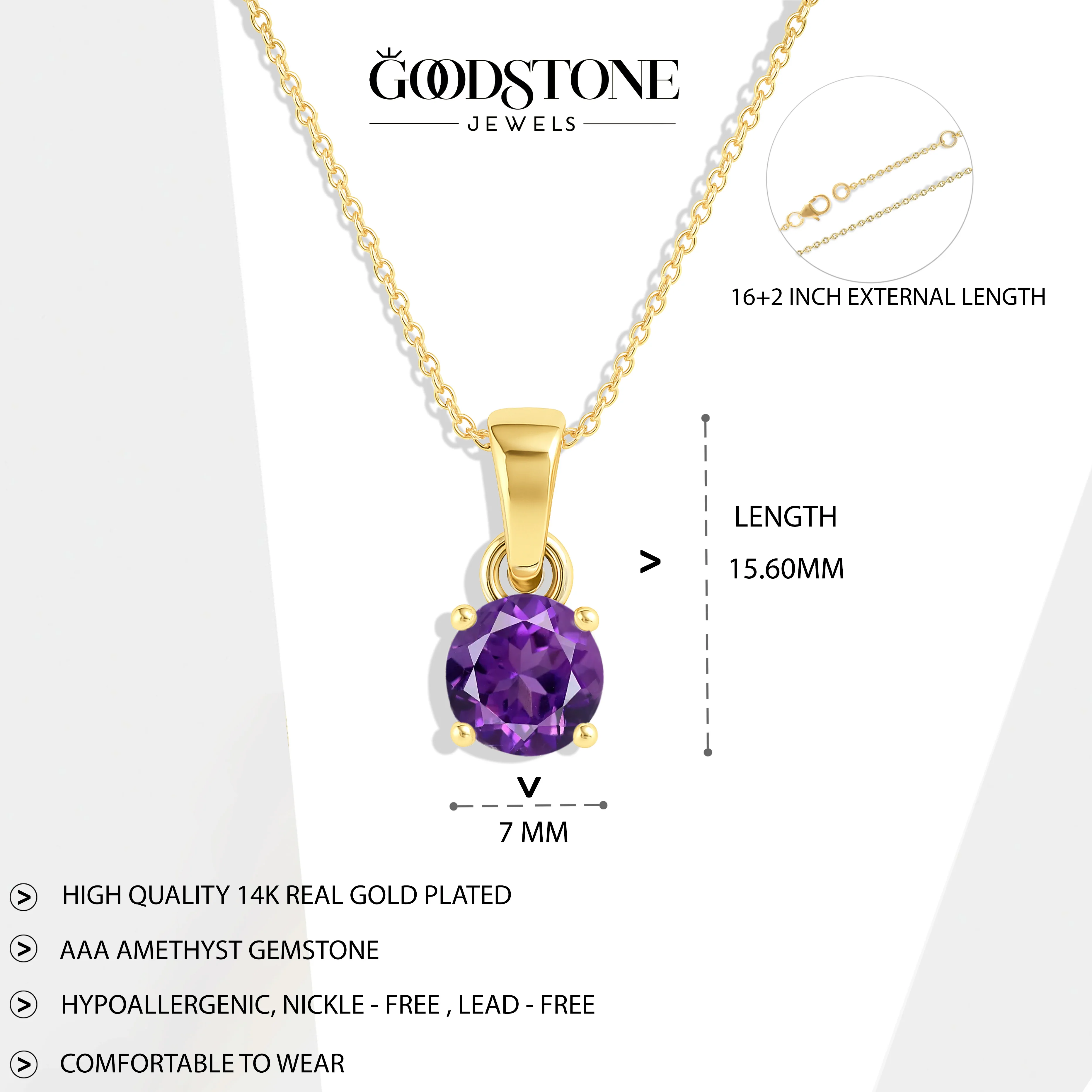Amethyst Solitaire Teardrop Pendant Necklace in 925 Sterling Silver 7mm 1.5ct - Image 7