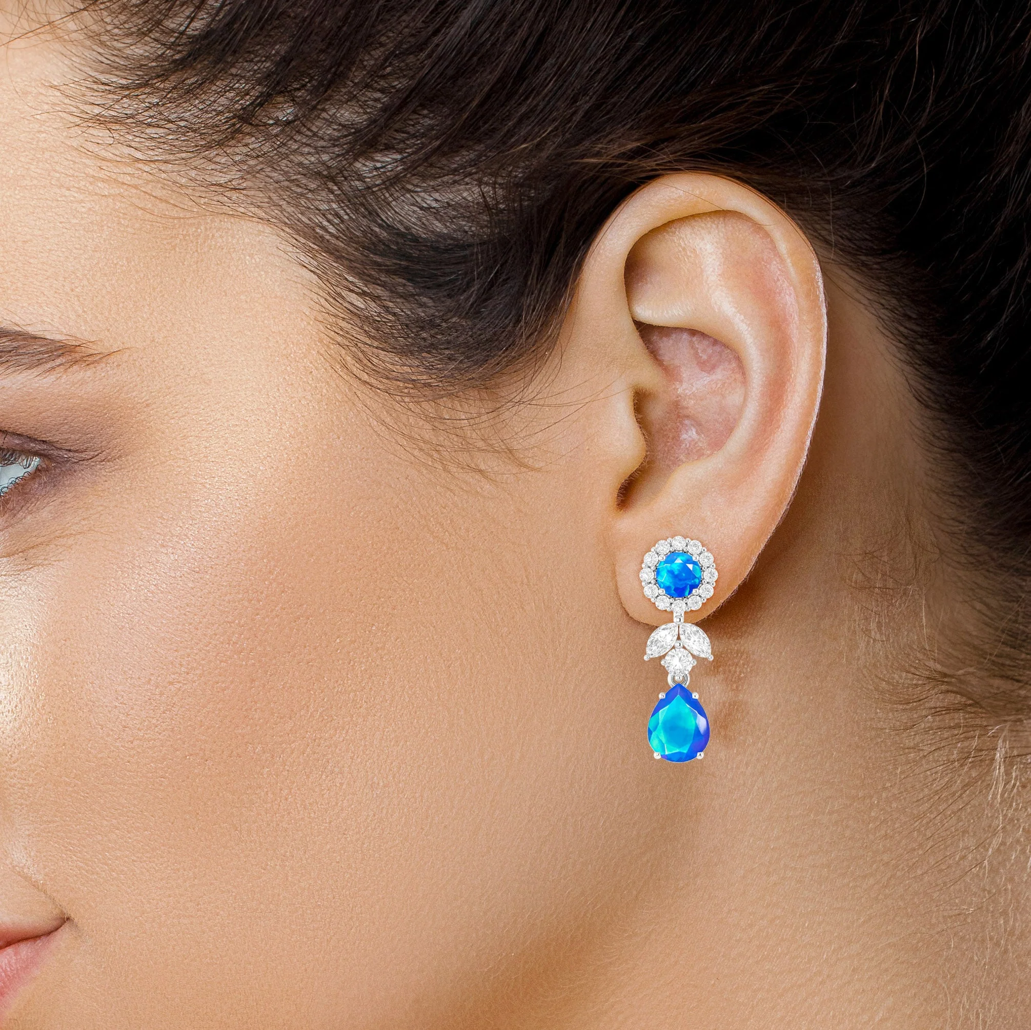 Black Fire Dual Opal Drop and Stud Earring - Image 7