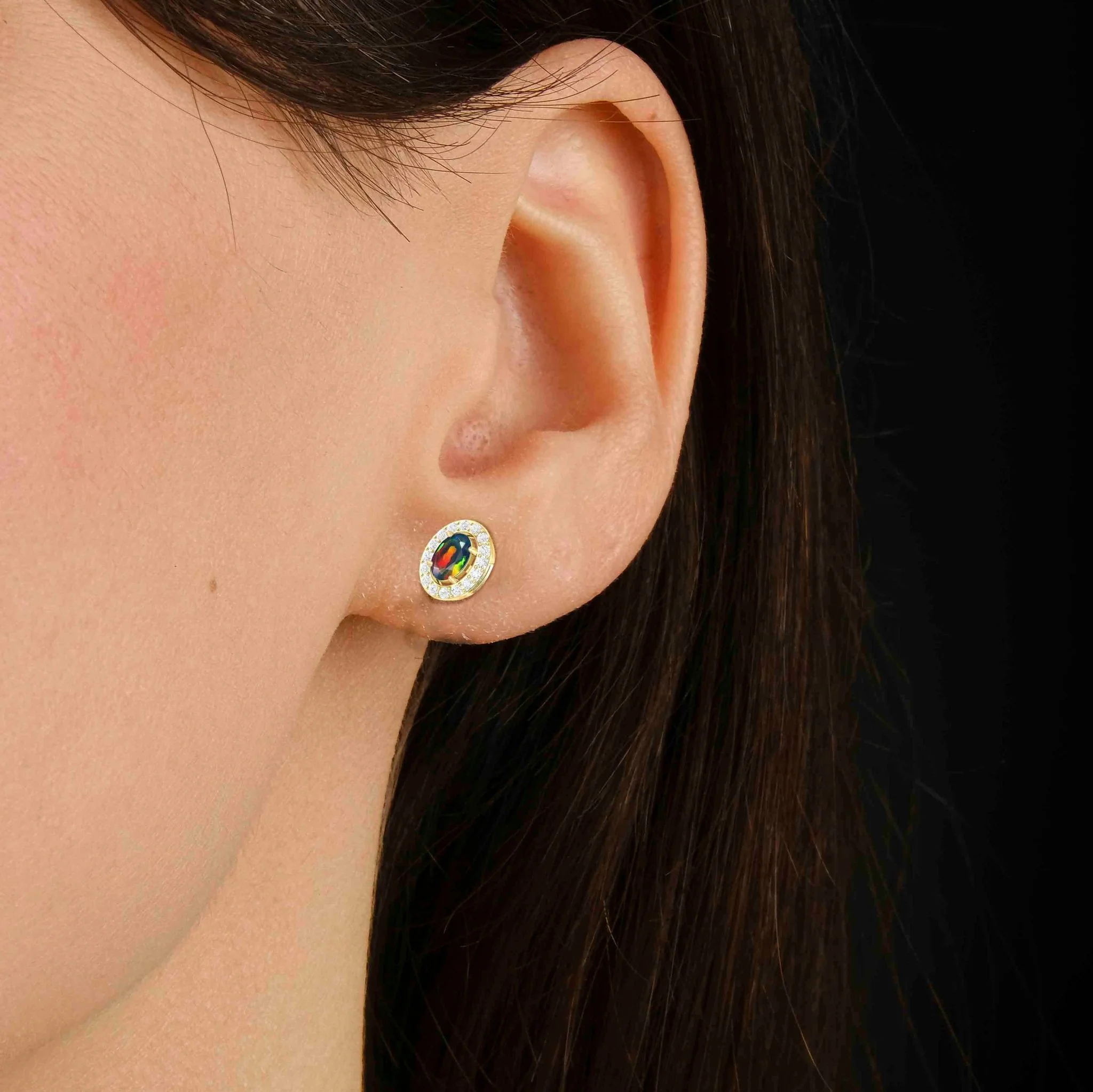 Black Opal Gemstone Oval Style Stud Earring - Image 4