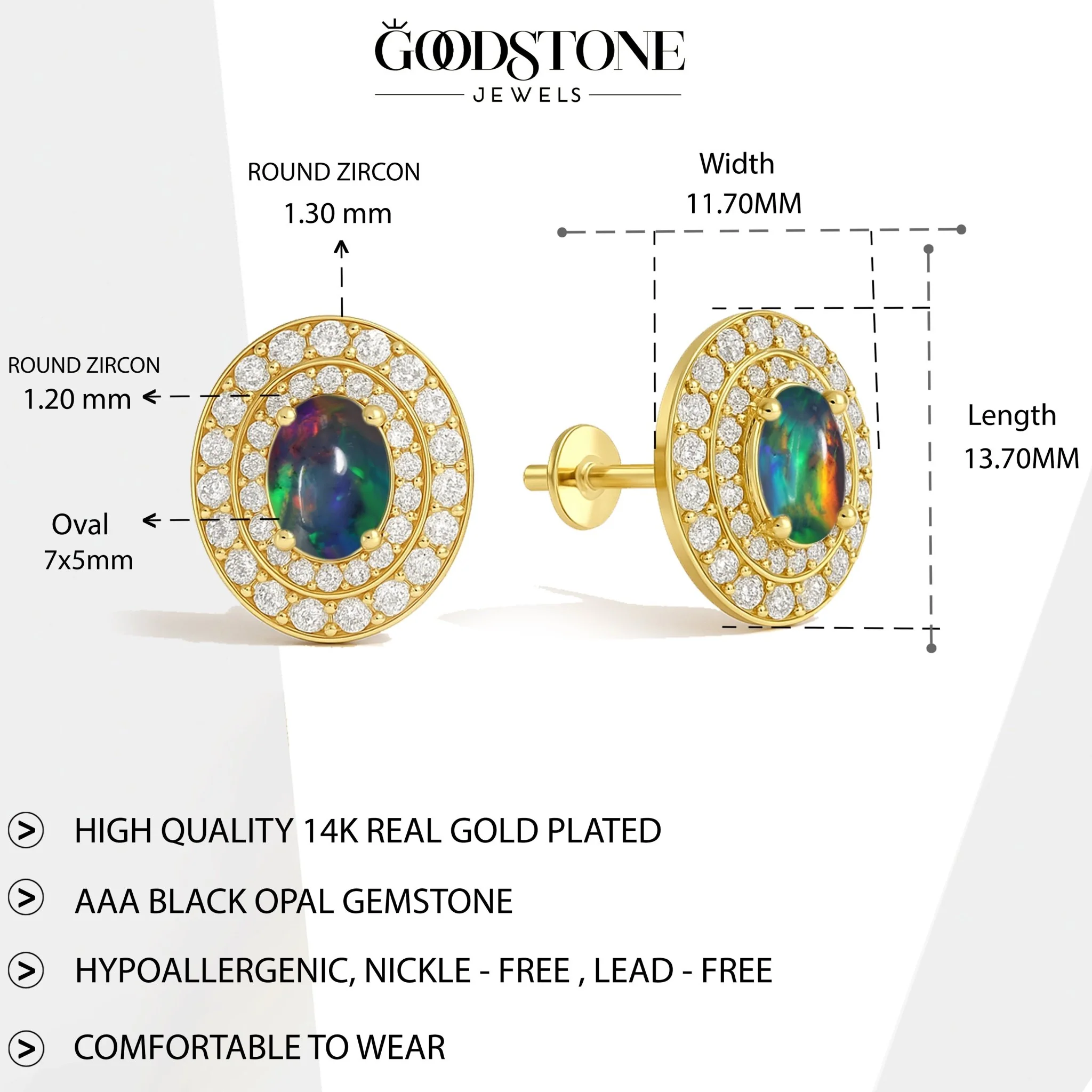 Black Opal Halo Stud Earrings in Sterling Silver - Image 7