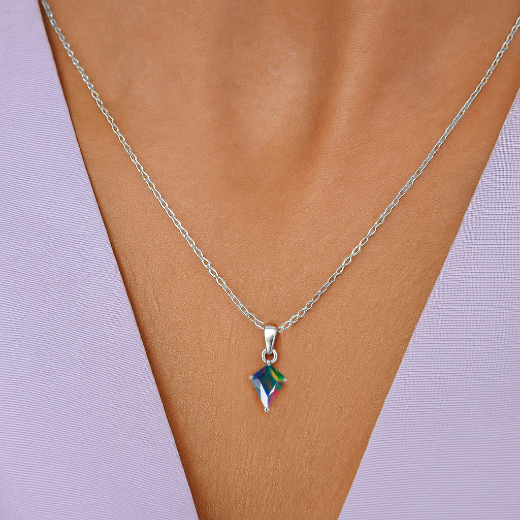 Black Opal Kite Solitaire Pendant Necklace in 925 Sterling Silver 7x9mm Stone 1.20ct - Image 11