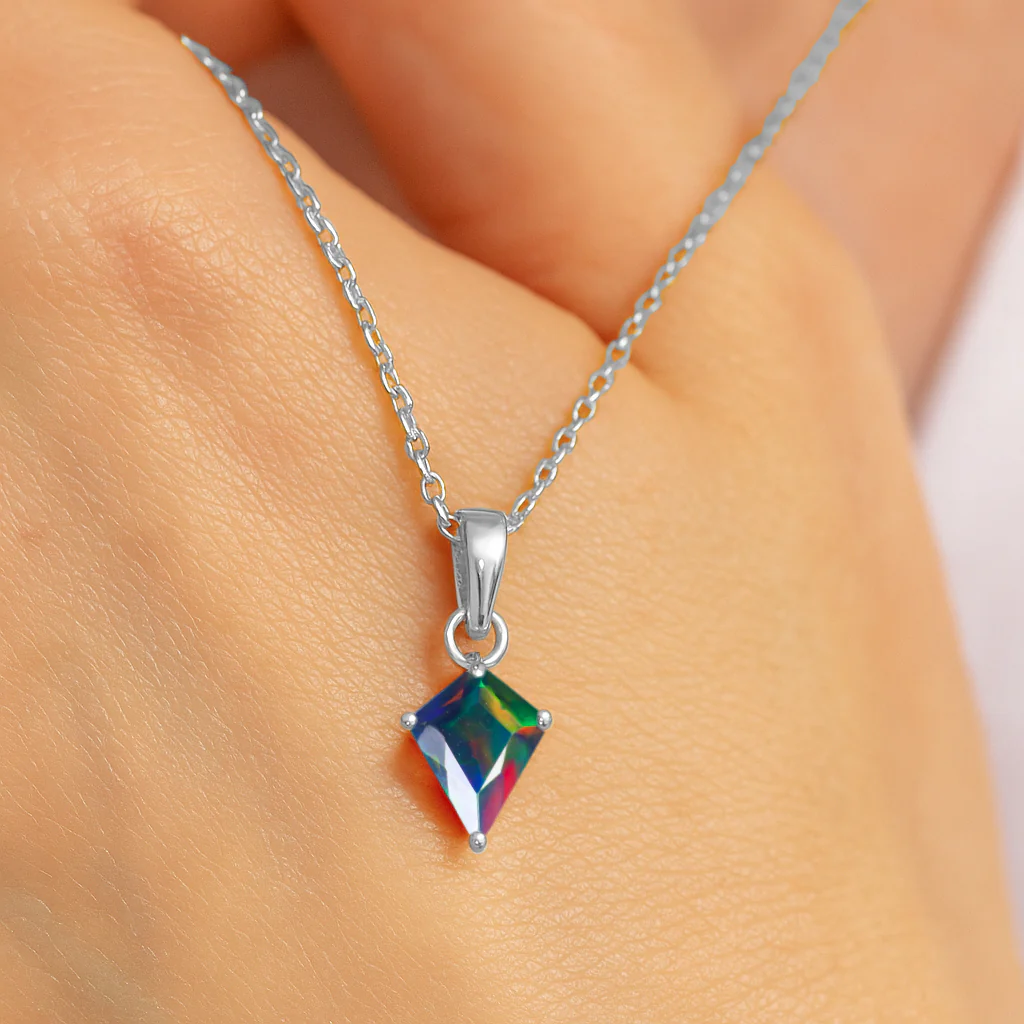 Black Opal Kite Solitaire Pendant Necklace in 925 Sterling Silver 7x9mm Stone 1.20ct - Image 12