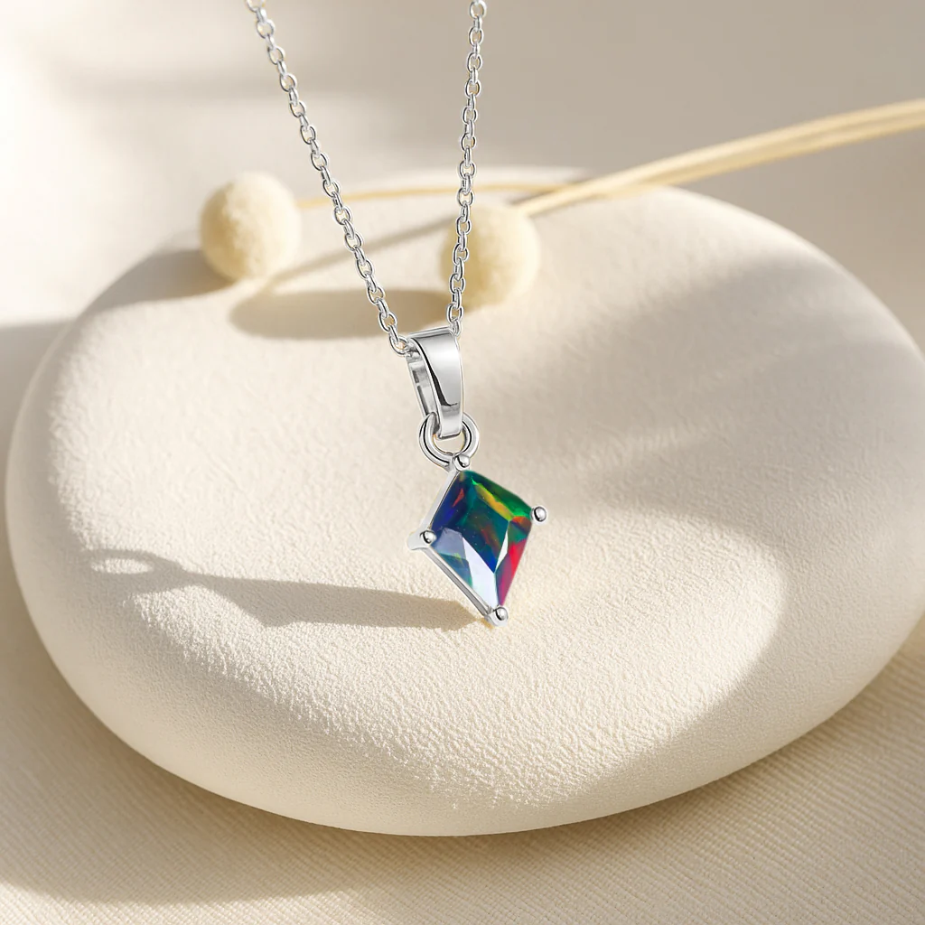 Black Opal Kite Solitaire Pendant Necklace in 925 Sterling Silver 7x9mm Stone 1.20ct - Image 3