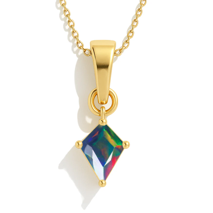 Black Opal Kite Solitaire Pendant Necklace in 925 Sterling Silver 7x9mm Stone 1.20ct - Image 5
