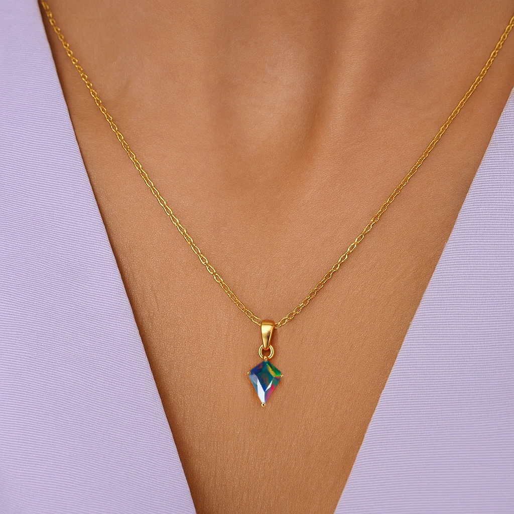 Black Opal Kite Solitaire Pendant Necklace in 925 Sterling Silver 7x9mm Stone 1.20ct - Image 6
