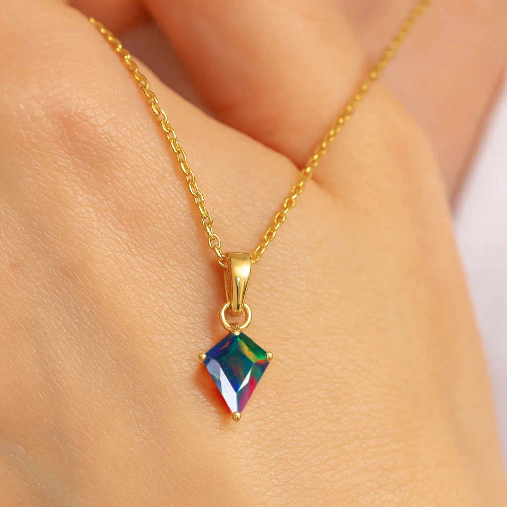 Black Opal Kite Solitaire Pendant Necklace in 925 Sterling Silver 7x9mm Stone 1.20ct - Image 7