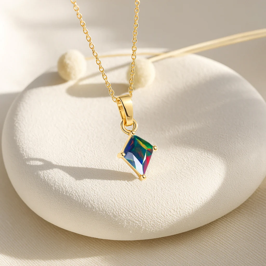 Black Opal Kite Solitaire Pendant Necklace in 925 Sterling Silver 7x9mm Stone 1.20ct - Image 8