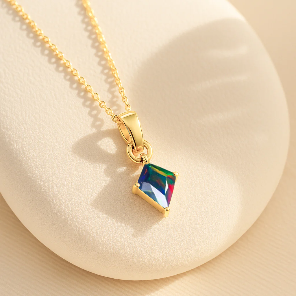 Black Opal Kite Solitaire Pendant Necklace in 925 Sterling Silver 7x9mm Stone 1.20ct - Image 9