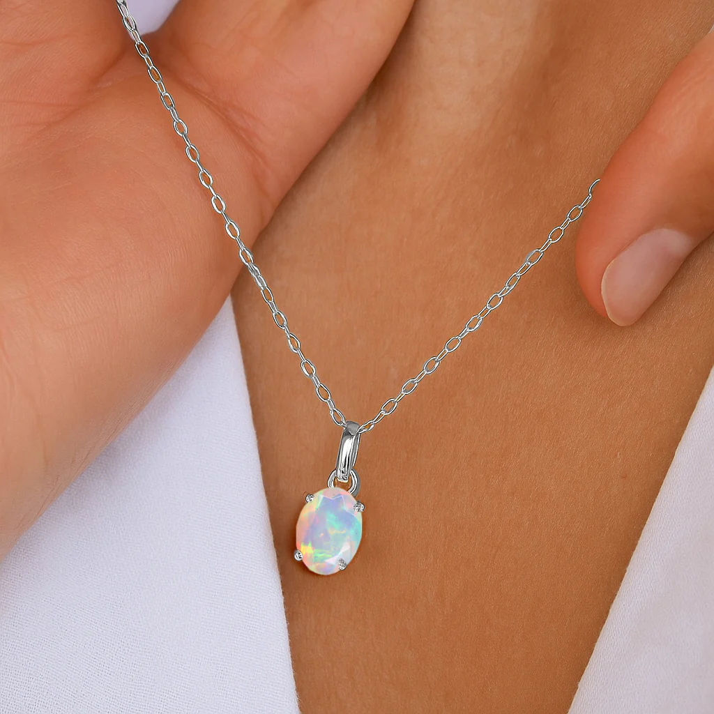 White Opal Oval Teardrop Pendant Necklace in 925 Sterling Silver 1.20ct - Image 11