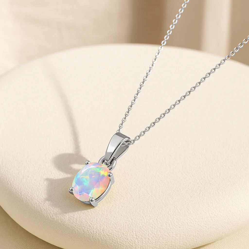 White Opal Oval Teardrop Pendant Necklace in 925 Sterling Silver 1.20ct - Image 3