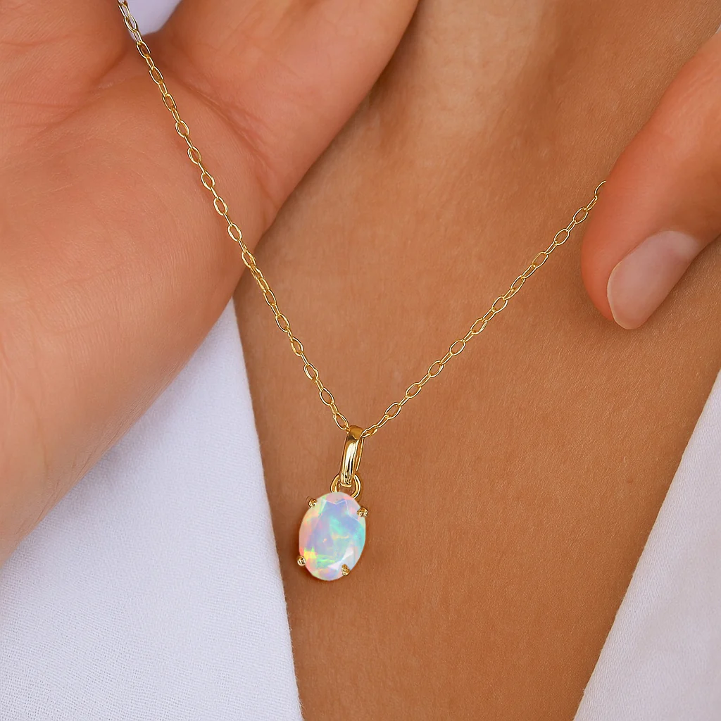 White Opal Oval Teardrop Pendant Necklace in 925 Sterling Silver 1.20ct - Image 6