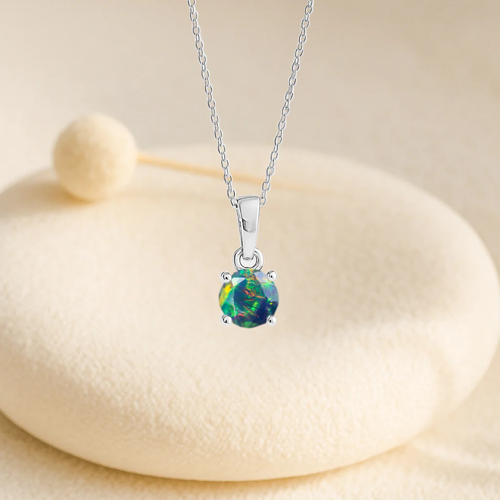 Black Opal Solitaire Teardrop Pendant Necklace in 925 Sterling Silver 7mm 1.2ct - Image 11