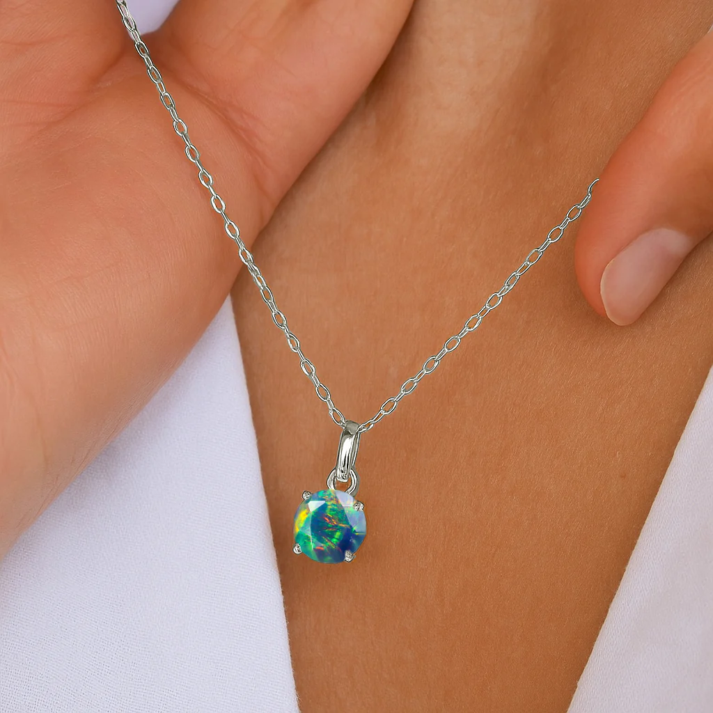 Black Opal Solitaire Teardrop Pendant Necklace in 925 Sterling Silver 7mm 1.2ct - Image 12