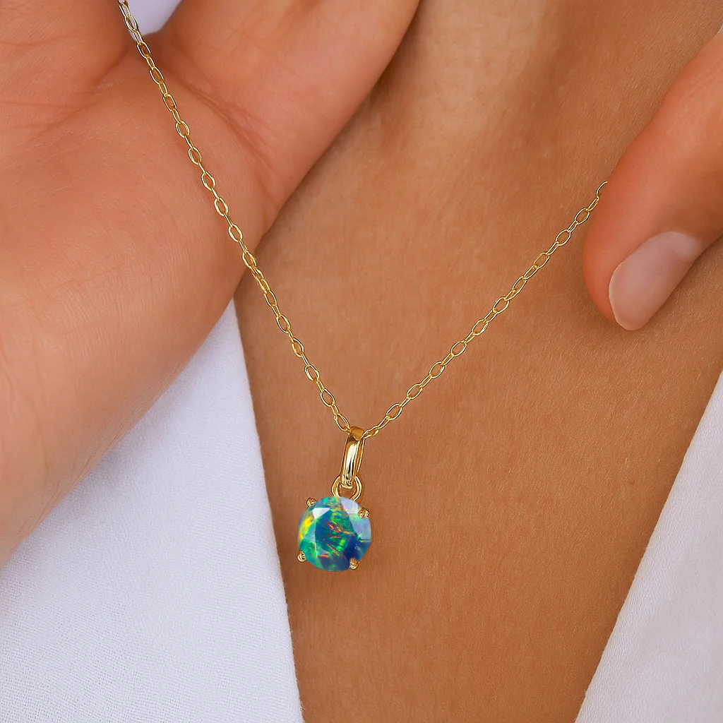 Black Opal Solitaire Teardrop Pendant Necklace in 925 Sterling Silver 7mm 1.2ct - Image 7