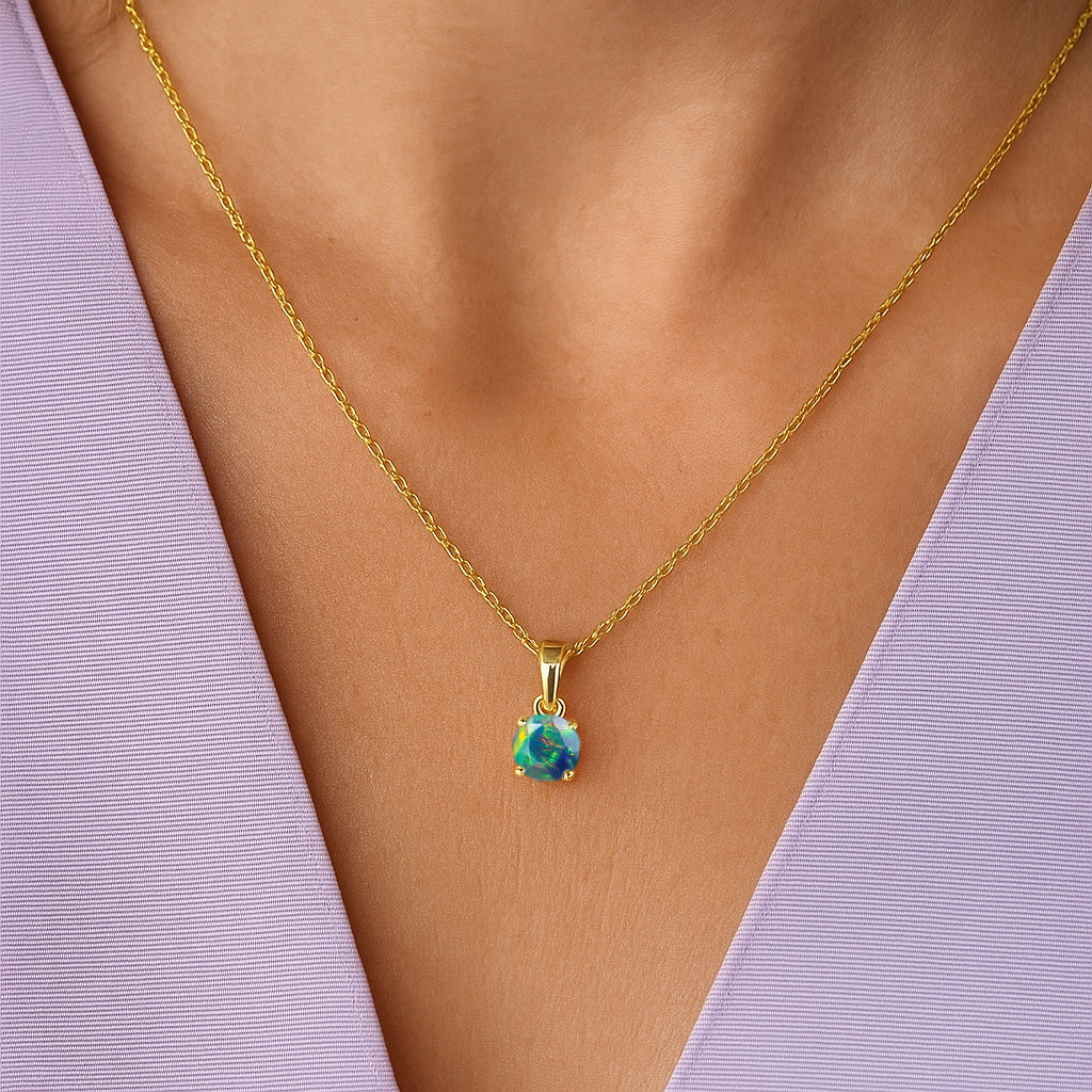 Black Opal Solitaire Teardrop Pendant Necklace in 925 Sterling Silver 7mm 1.2ct - Image 8
