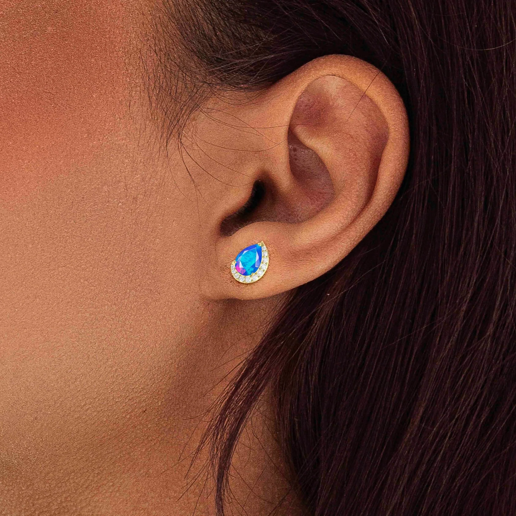 Blue Ethiopian Opal Pear Design Stud Earring - Image 6