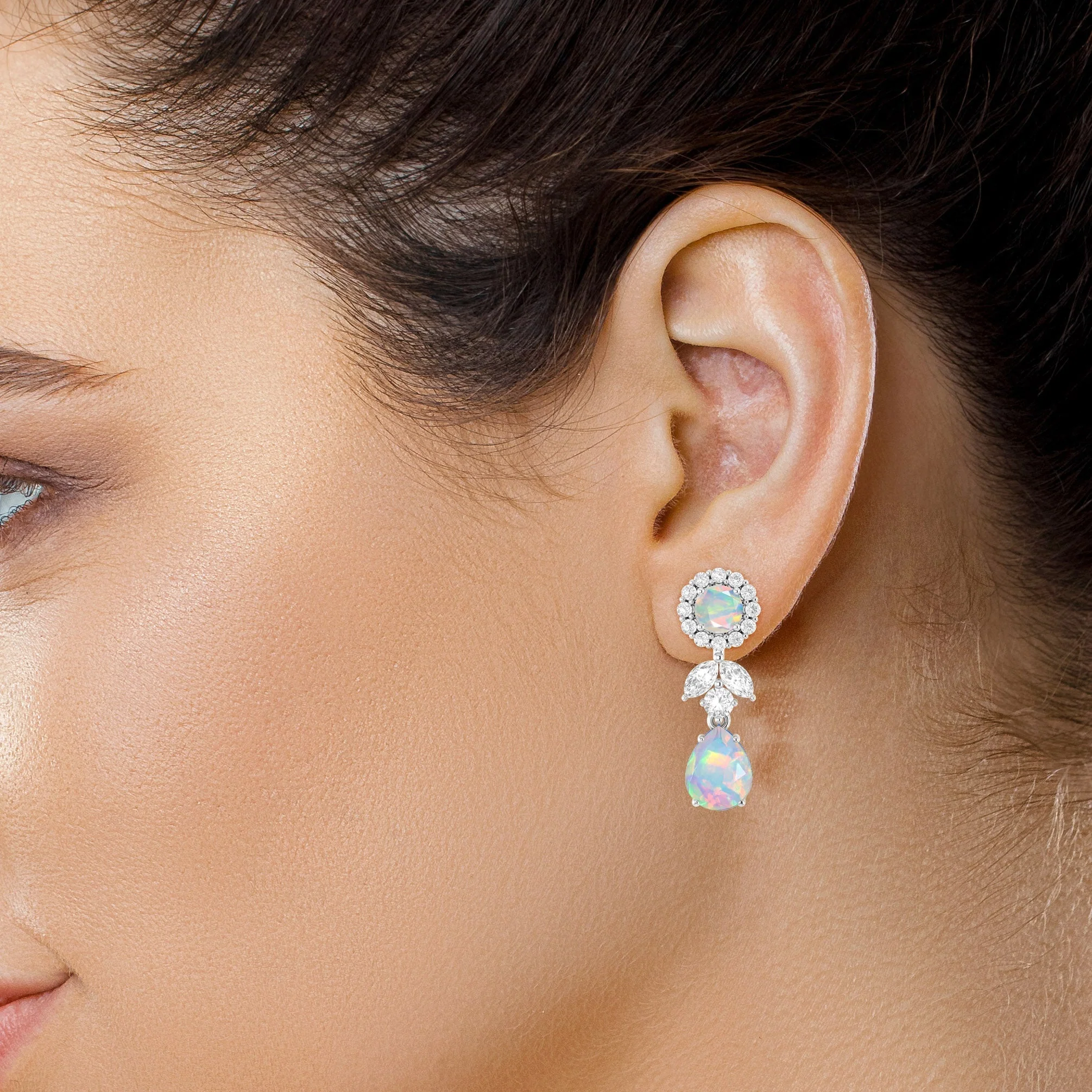 Blue Fire Dual Opal Drop and Stud Earring - Image 4
