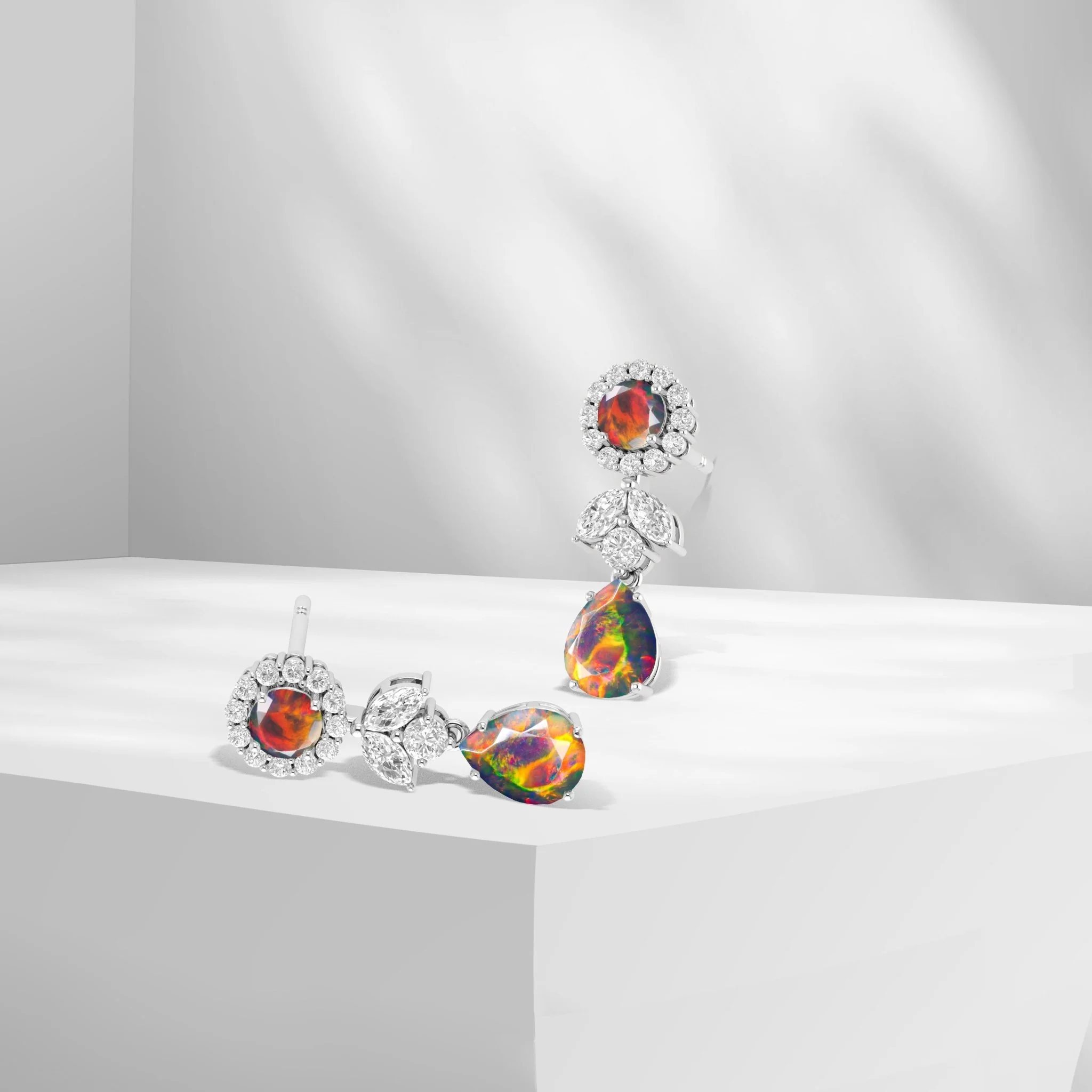 Blue Fire Dual Opal Drop and Stud Earring - Image 6