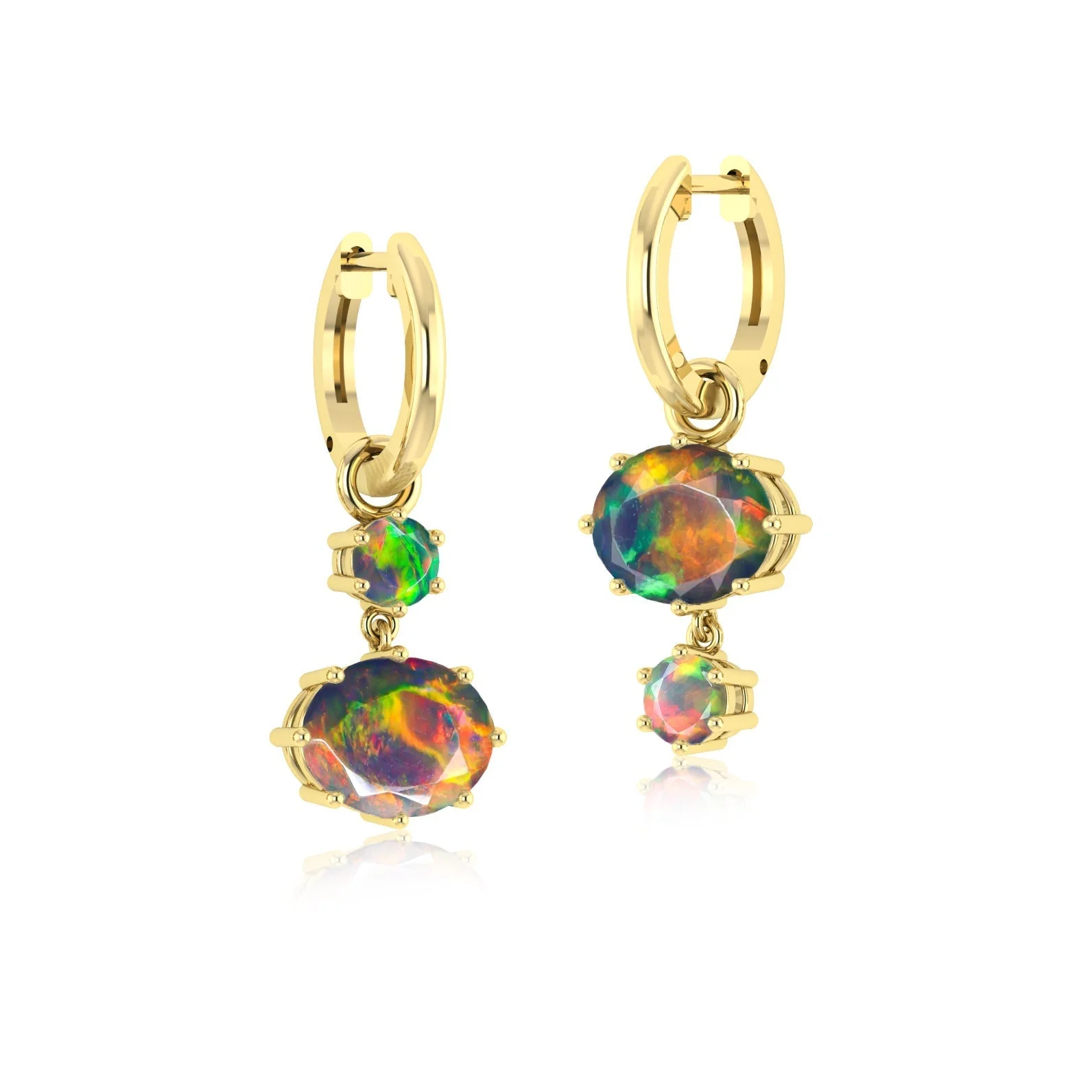 Blue Fire Opal Dual Round Stone Hoop Earrings - Image 5