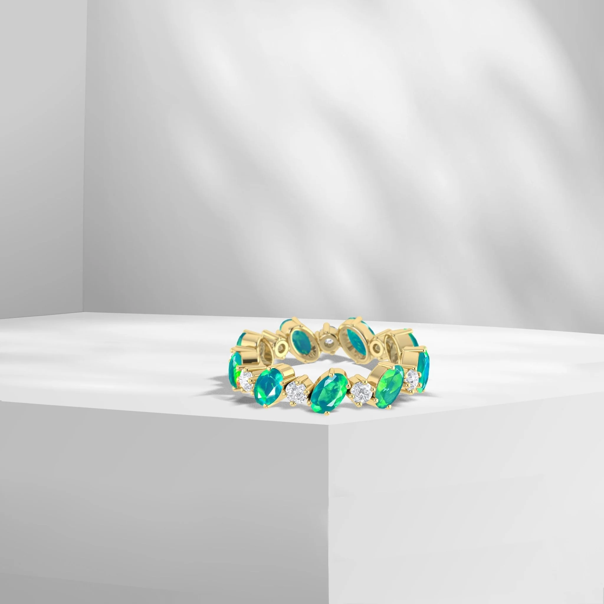 Blue Fire Oval Faceted Opal Ring for Women - Image 4