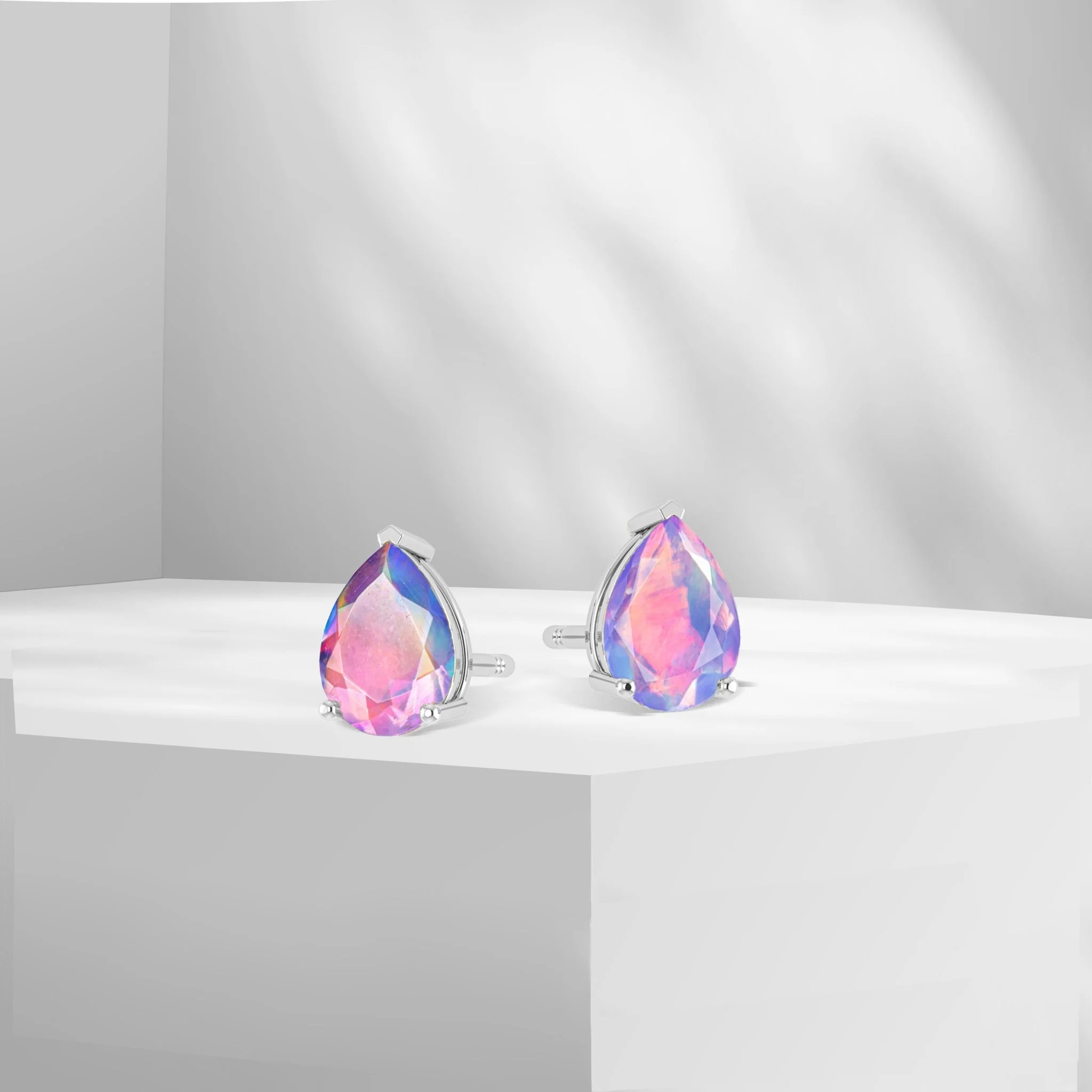 Blue Multi Fire Pear Opal Prong Stud Earring - Image 3