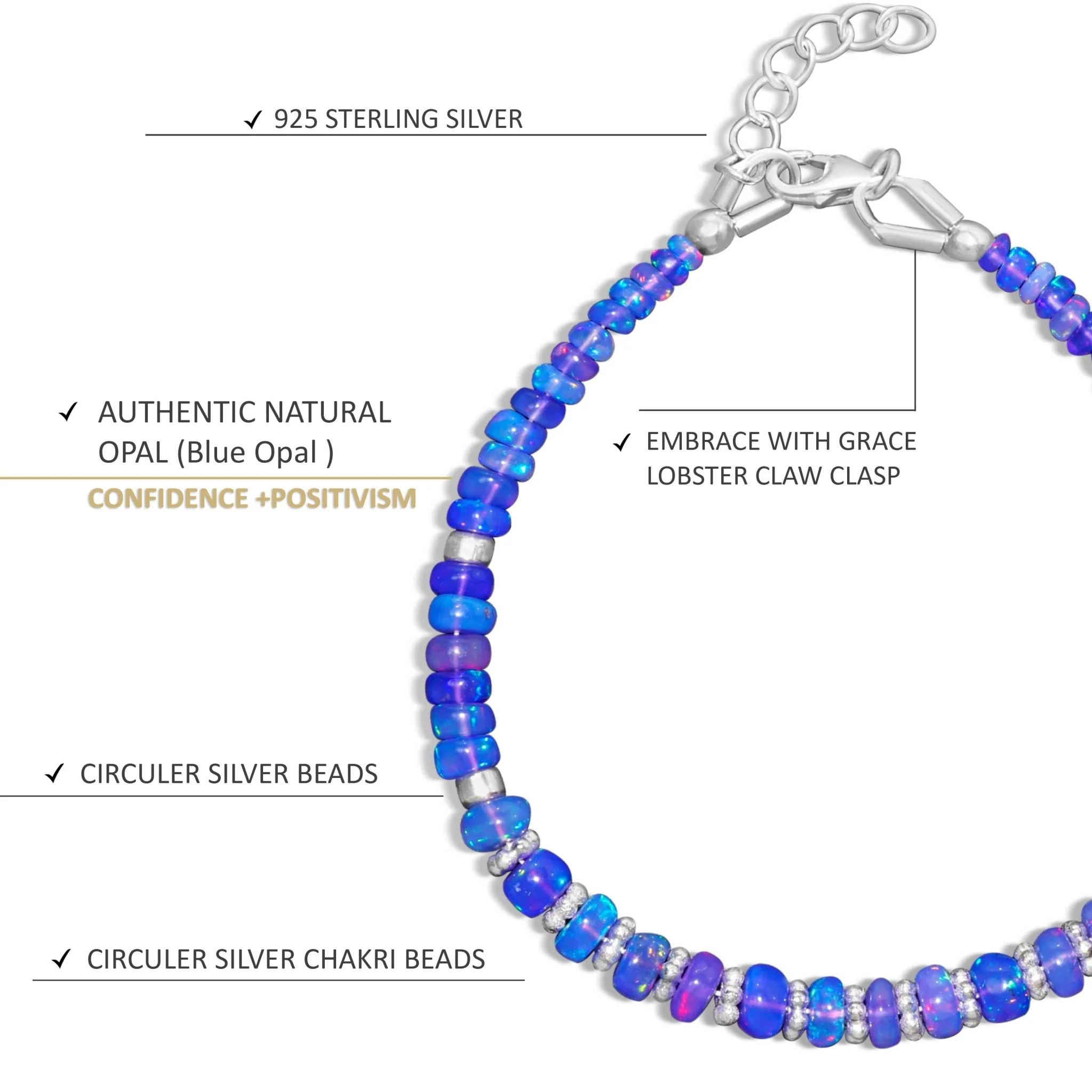 Blue Opal Beaded Bracelet With Circular Silver Chakri Beads - Image 4