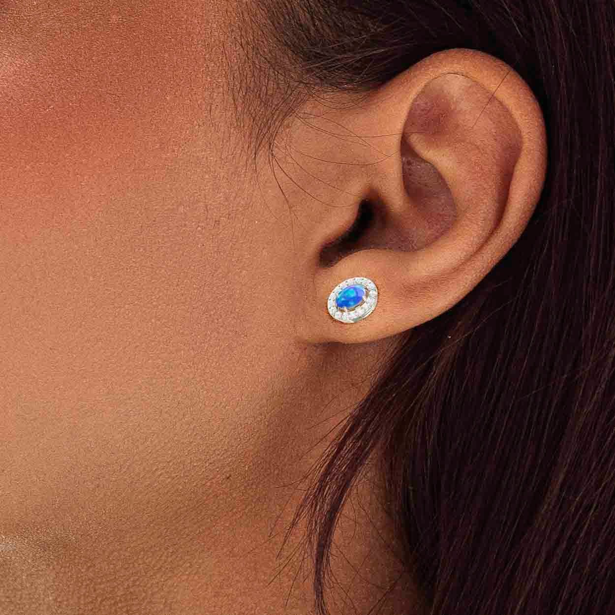 Blue Opal Gemstone Oval Style Stud Earring - Image 5