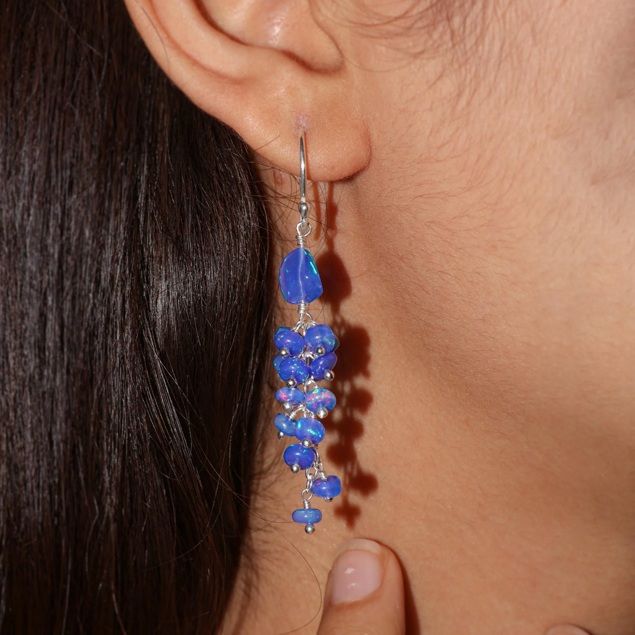 Blue Opal Handmade Drop and Dangle Earring - Image 3