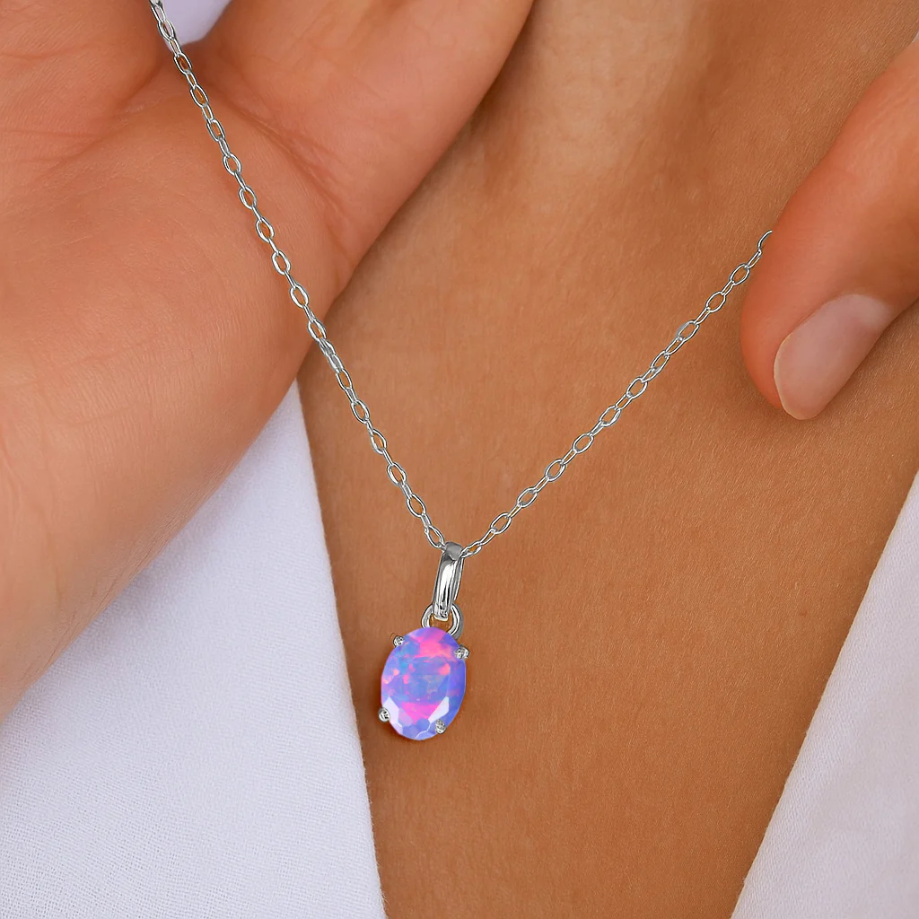 Lavender Opal Oval Teardrop Pendant Necklace in 925 Sterling Silver 1.20ct - Image 13
