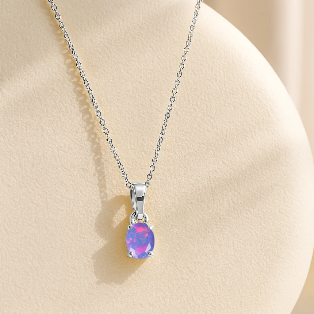 Lavender Opal Oval Teardrop Pendant Necklace in 925 Sterling Silver 1.20ct - Image 3