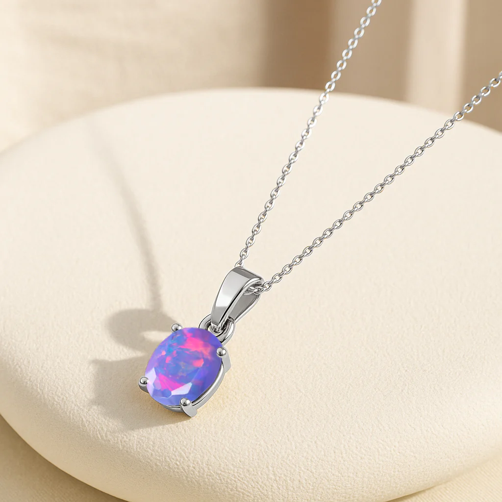 Lavender Opal Oval Teardrop Pendant Necklace in 925 Sterling Silver 1.20ct - Image 4