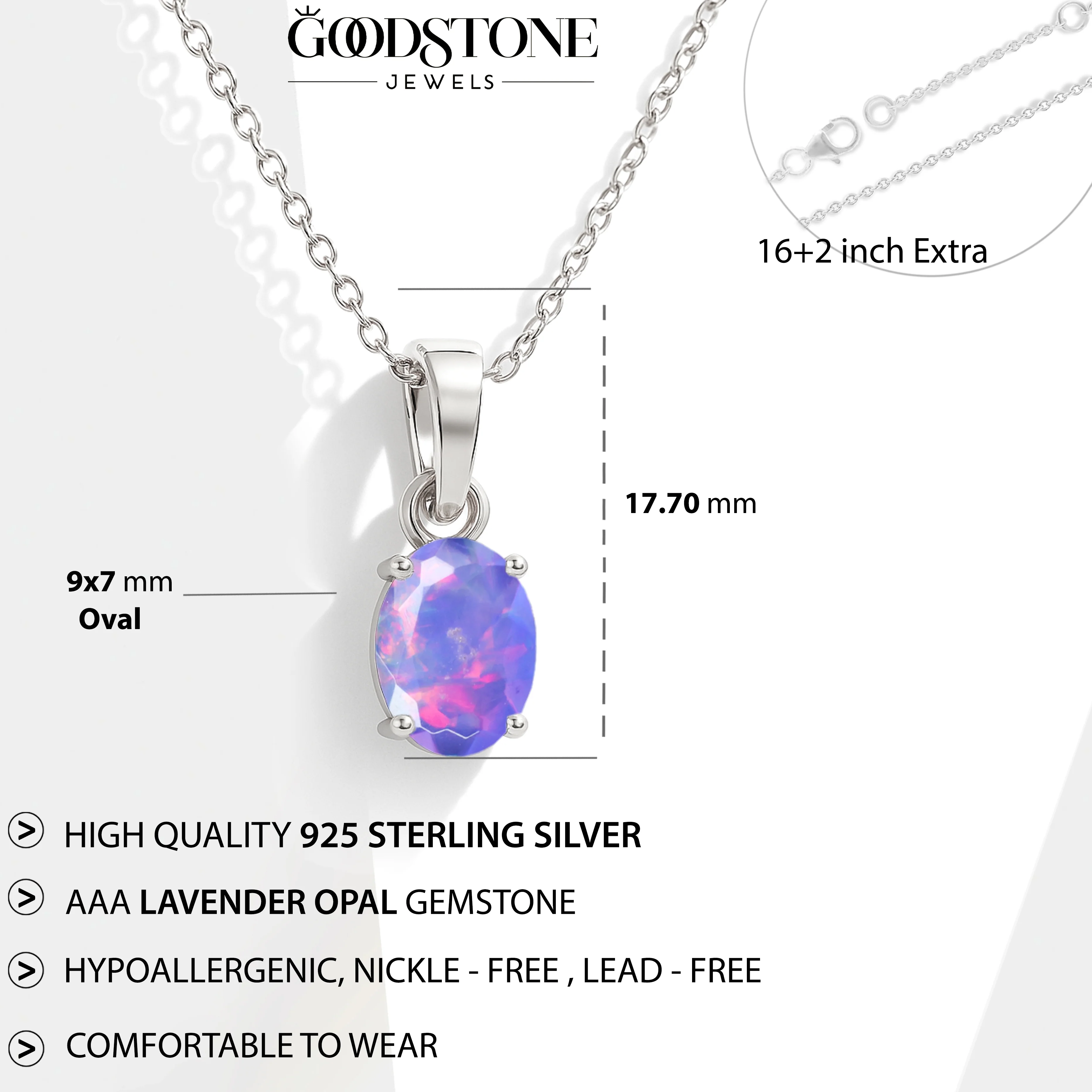 Lavender Opal Oval Teardrop Pendant Necklace in 925 Sterling Silver 1.20ct - Image 5