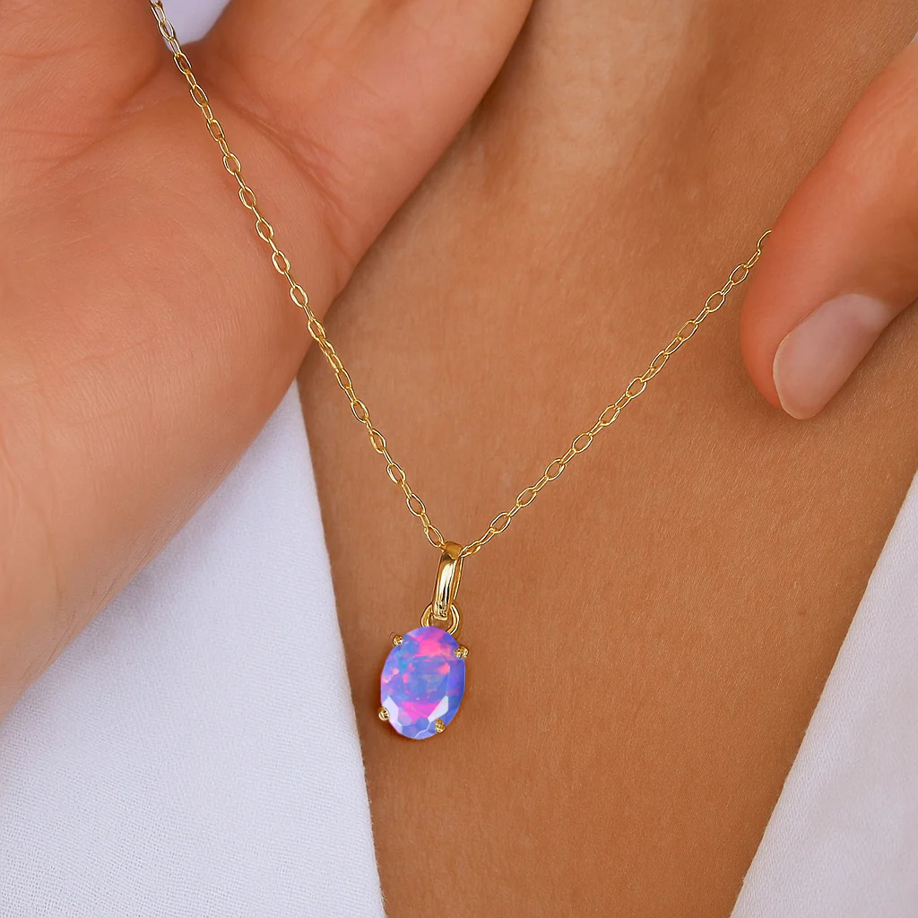 Lavender Opal Oval Teardrop Pendant Necklace in 925 Sterling Silver 1.20ct - Image 7