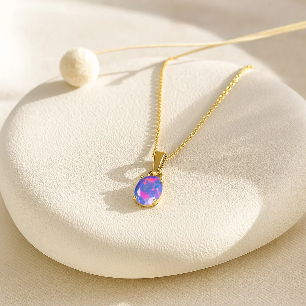 Lavender Opal Oval Teardrop Pendant Necklace in 925 Sterling Silver 1.20ct - Image 8