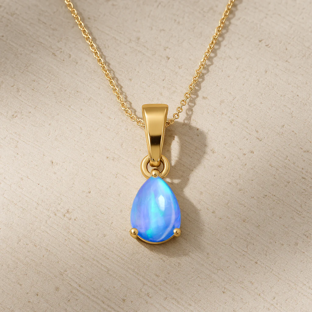 Blue Opal Pear Solitaire Teardrop Pendant Necklace in 925 Sterling Silver 1.20ct - Image 10
