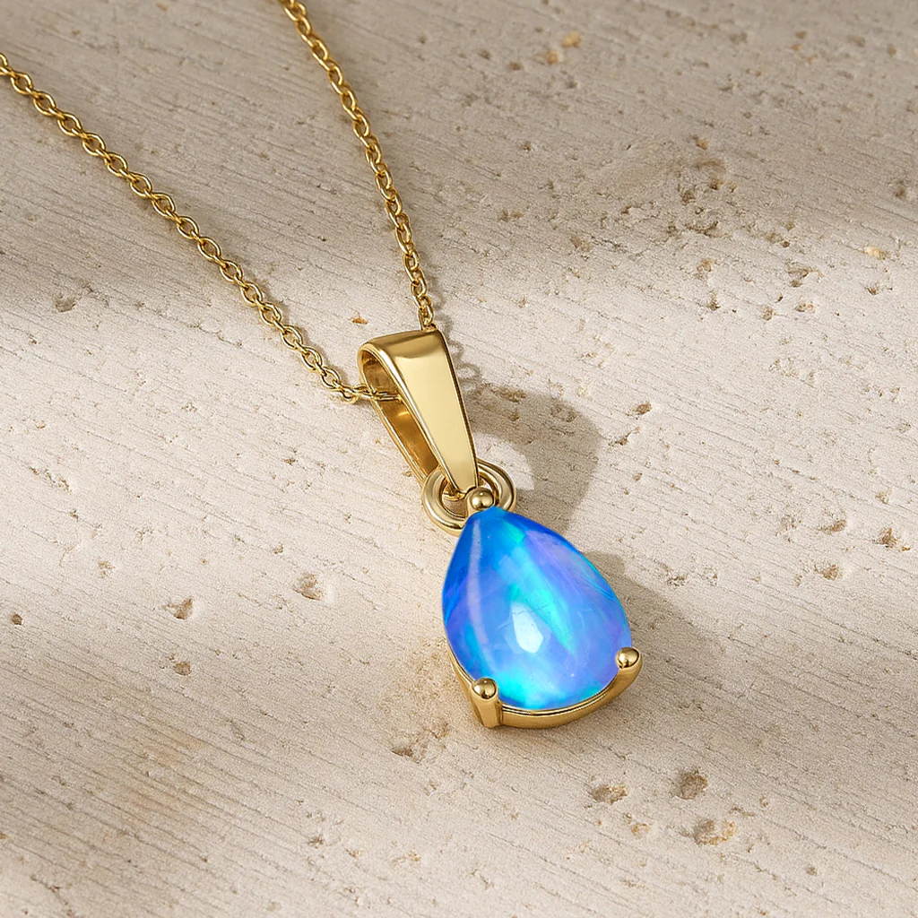 Blue Opal Pear Solitaire Teardrop Pendant Necklace in 925 Sterling Silver 1.20ct - Image 11