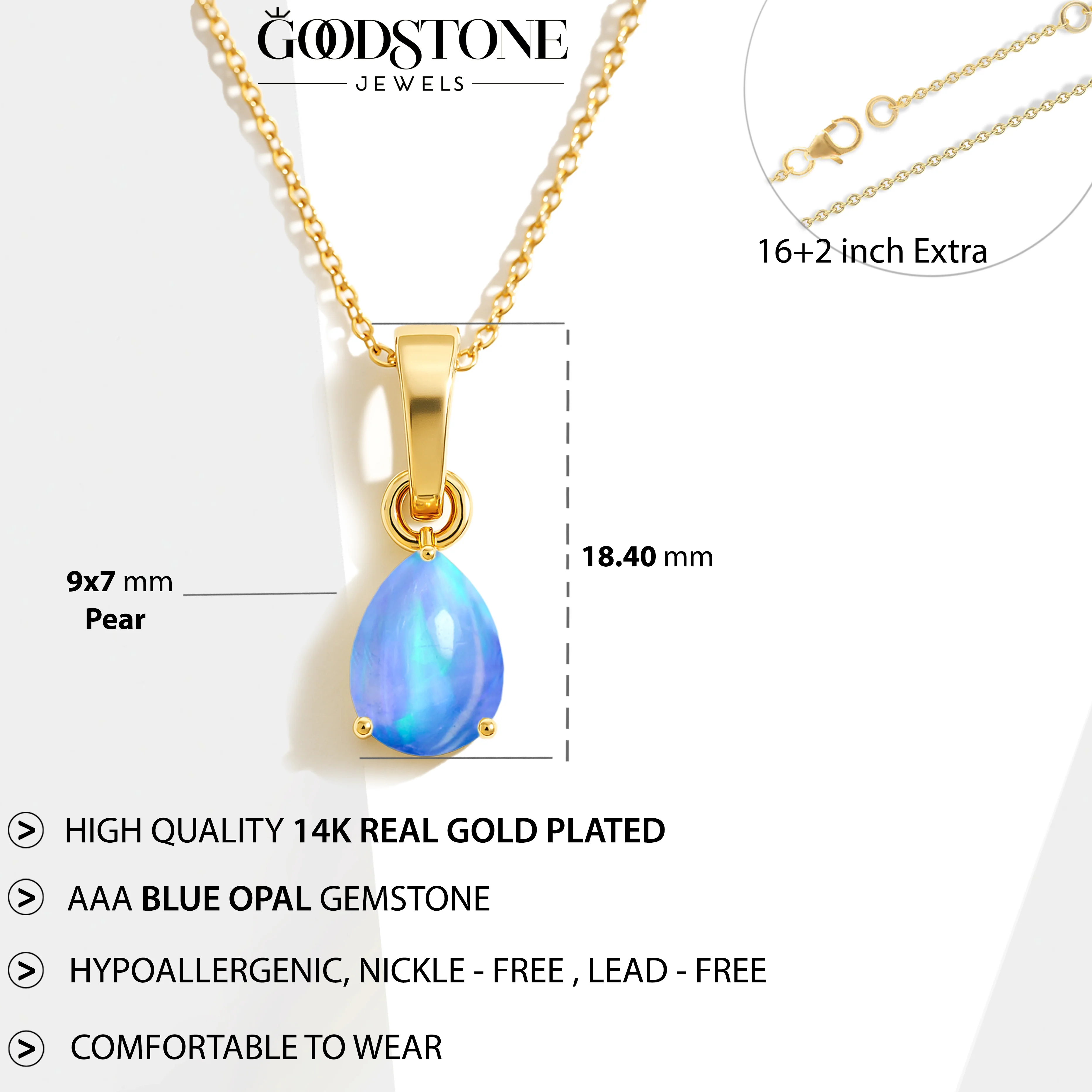 Blue Opal Pear Solitaire Teardrop Pendant Necklace in 925 Sterling Silver 1.20ct - Image 12