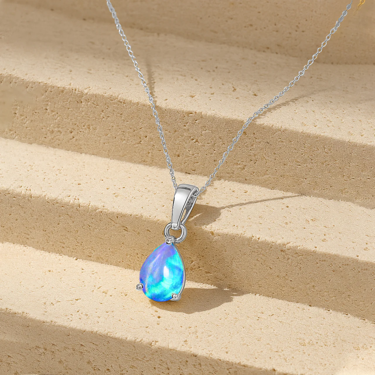 Blue Opal Pear Solitaire Teardrop Pendant Necklace in 925 Sterling Silver 1.20ct - Image 4